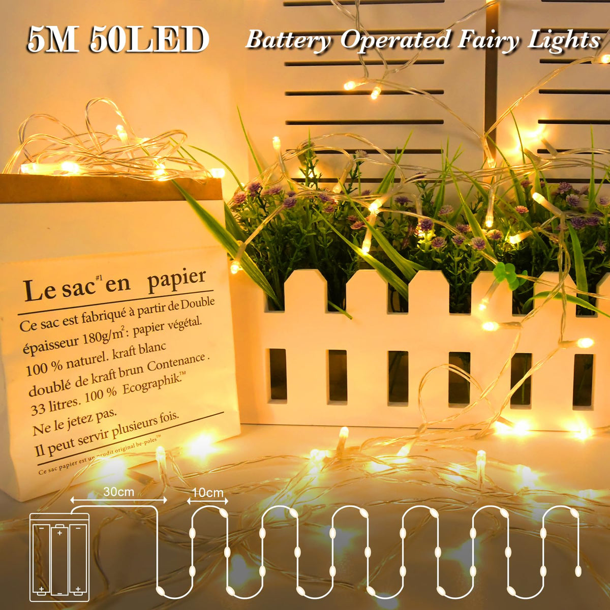 cshare Battery Fairy Lights, 2M 20 LED Fairy Lights Battery Operated with Timer, IP65 Waterproof String Lights for Jar Garden Camping Christmas Indoor Outdoor Decorations, Warm White