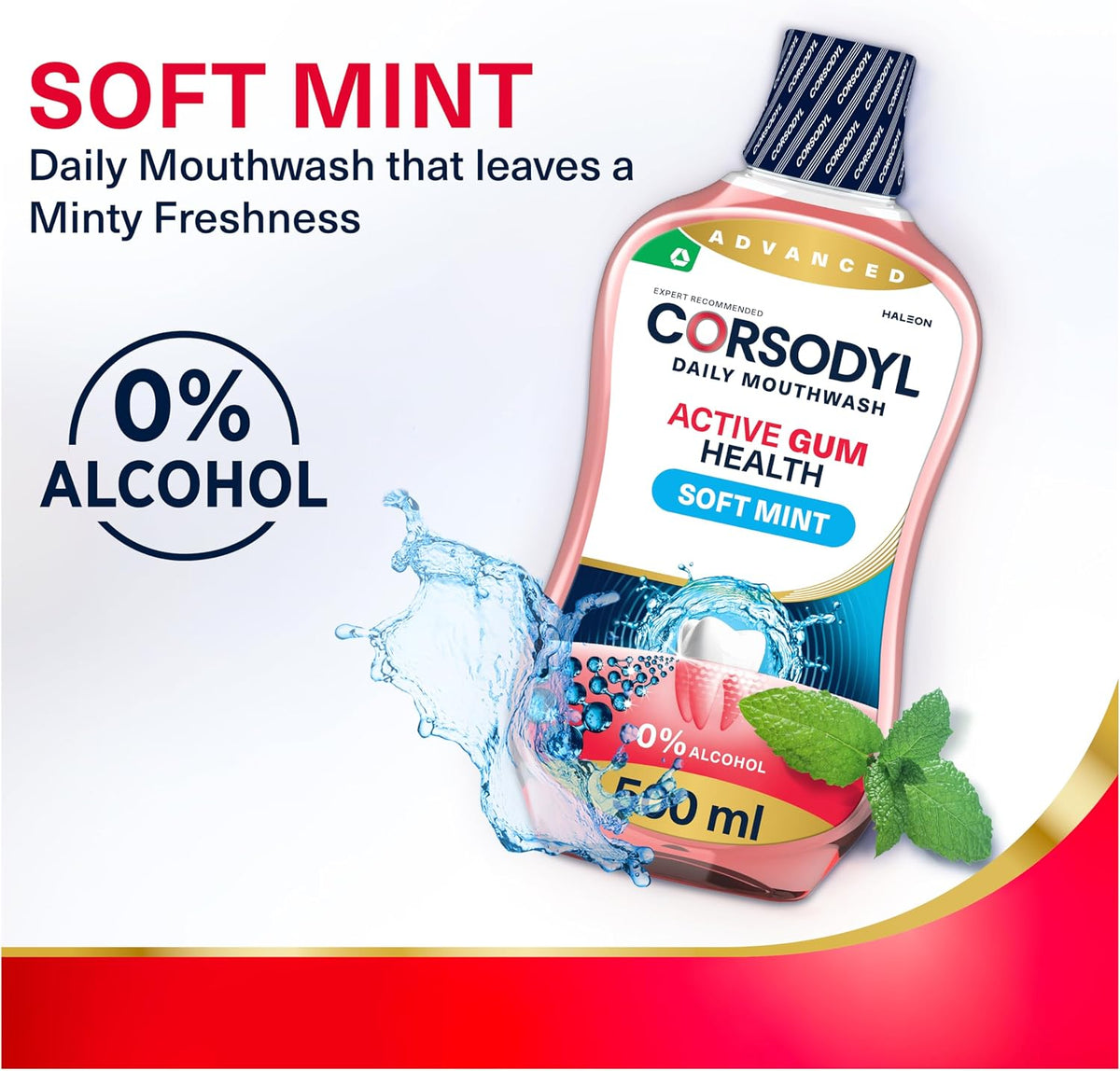 Corsodyl Daily Active Gum Health Fluoride Mouthwash Soft Mint 500 ml