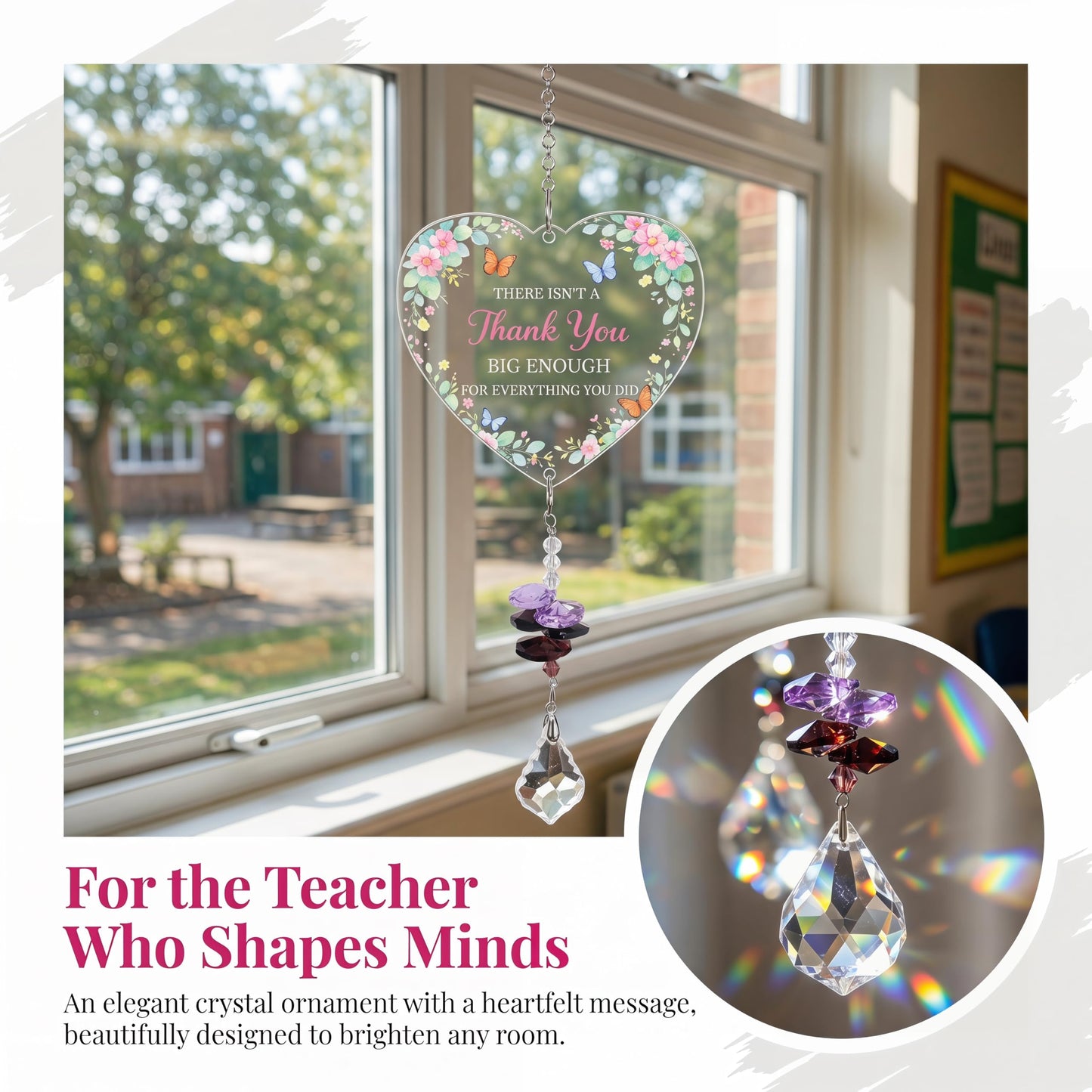 Teacher Gifts for Women Thank You Teachers Crystal Suncatcher Ornaments Teachers Day Graduation Retirement Christmas Birthday Appreciation Gift (Thanks)