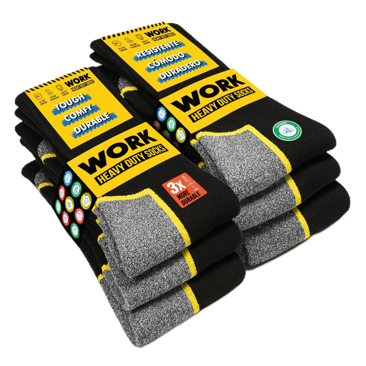 SOXCO 10 Pairs Men’s Work Socks, Black Crew Length | DRI-WIK Moisture Management Technology | Super Soft Cushioned Footbed | Reinforced Heel & Toe | Dura-Stretch Elastane | Pack of 6 or 10 Pairs