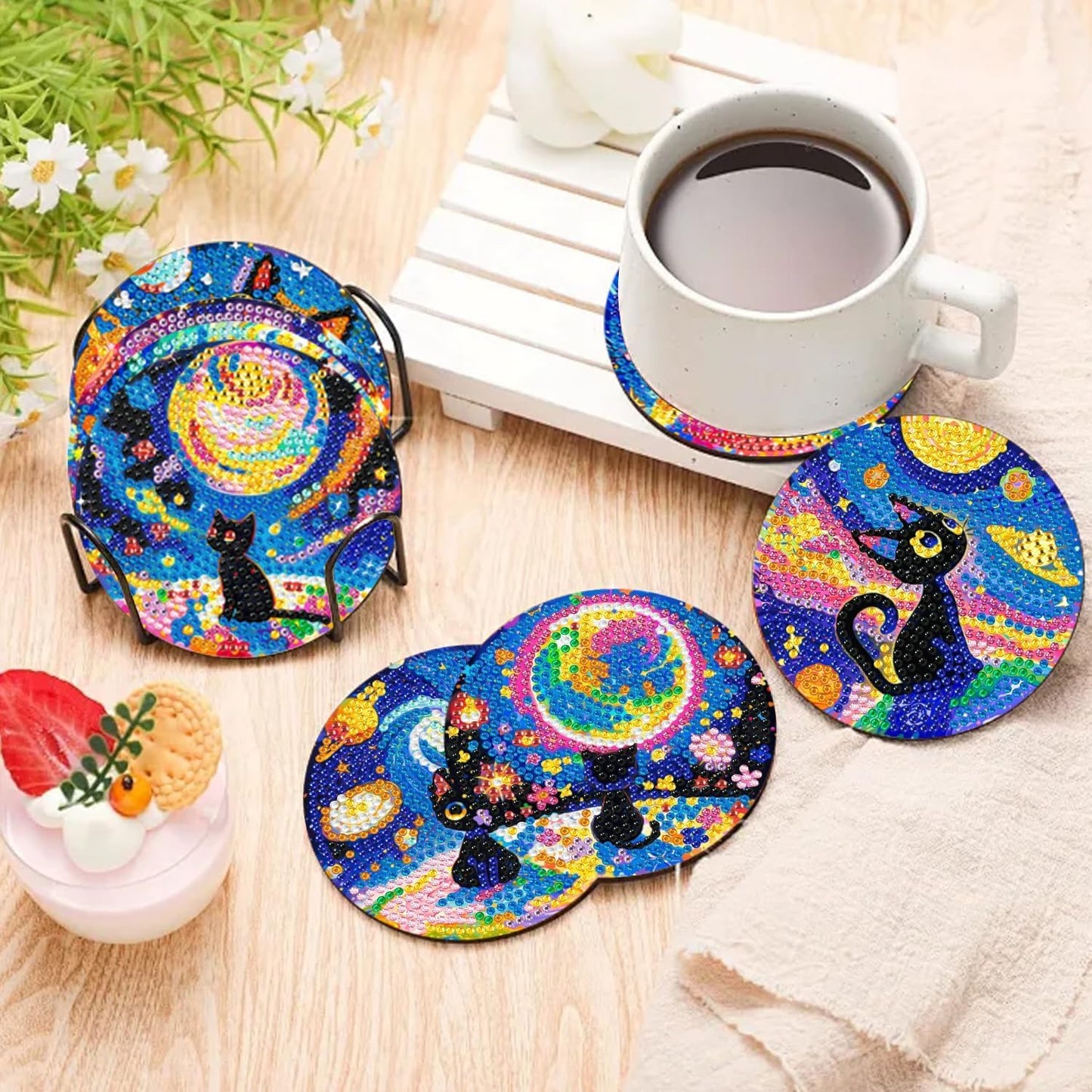 8 Pcs Flowers Diamond Art Coasters Kits for Adults Begainners,Full Drill Diamond Painting Coasters Kit with Holder,DIY Gem Painting Craft Kits for Adults Supplies Gift (Flowers).
