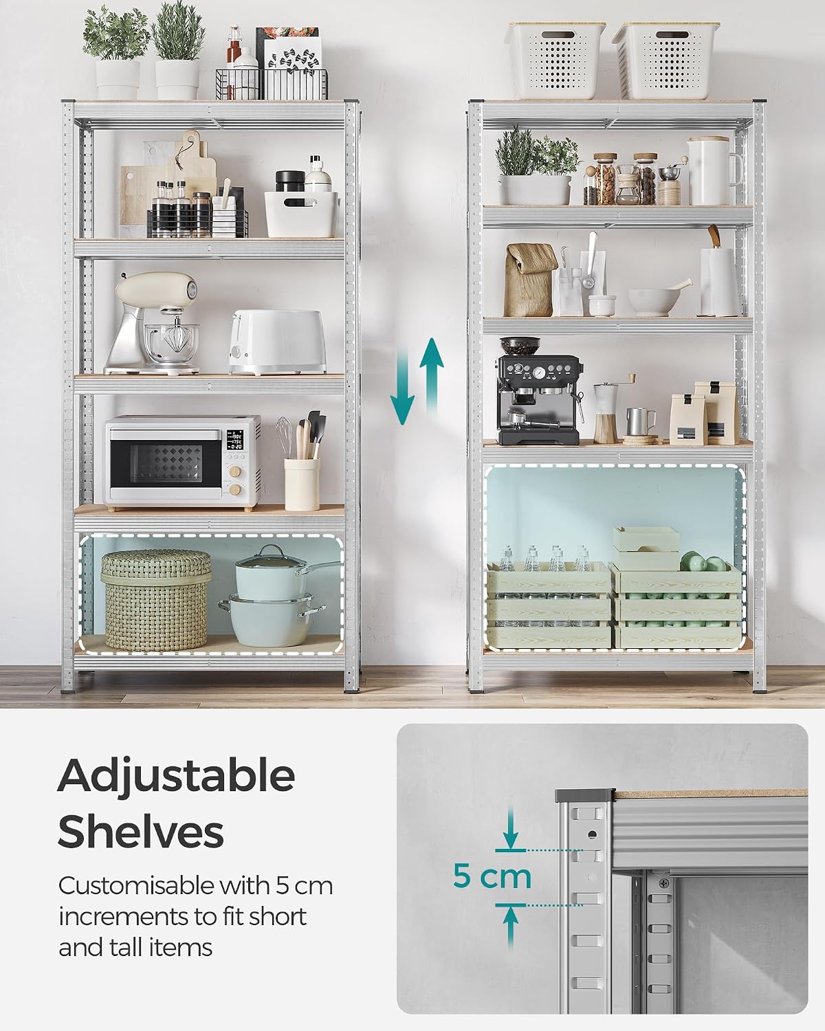 SONGMICS 5-Tier Heavy-Duty Shelving Units, Set of 2, Boltless Assembly