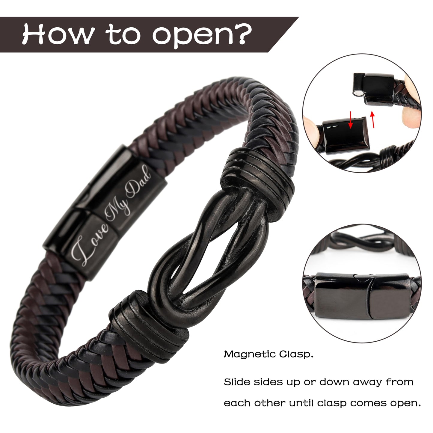 Gifts for Dad Grandad Mens Leather Bracelet Fathers Day Birthday Christmas Gifts