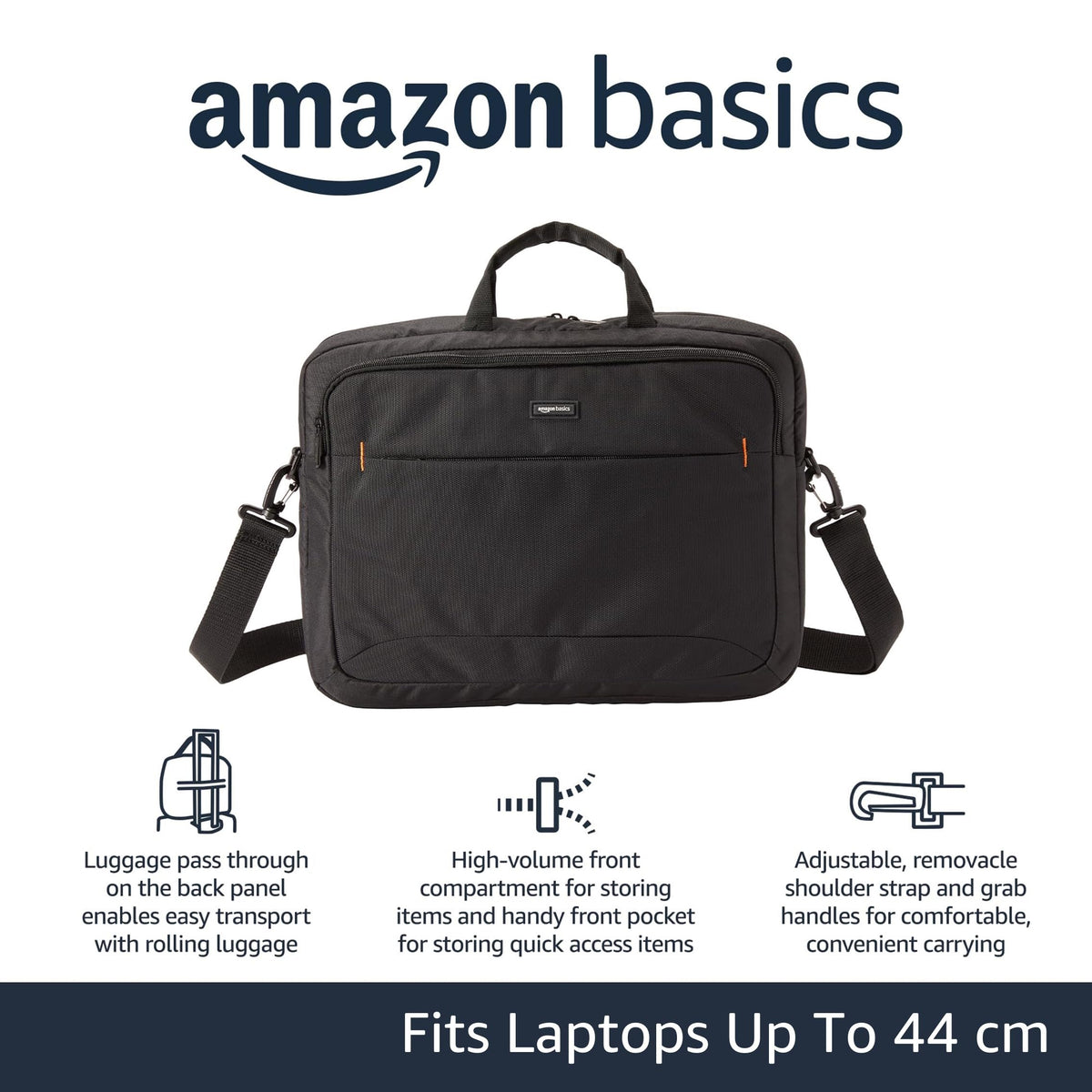 Amazon Basics Compact Laptop Shoulder Bag Carrying case with Accessory Storage Pockets (14 inch - 35.6 cm) Black, 3-Pack