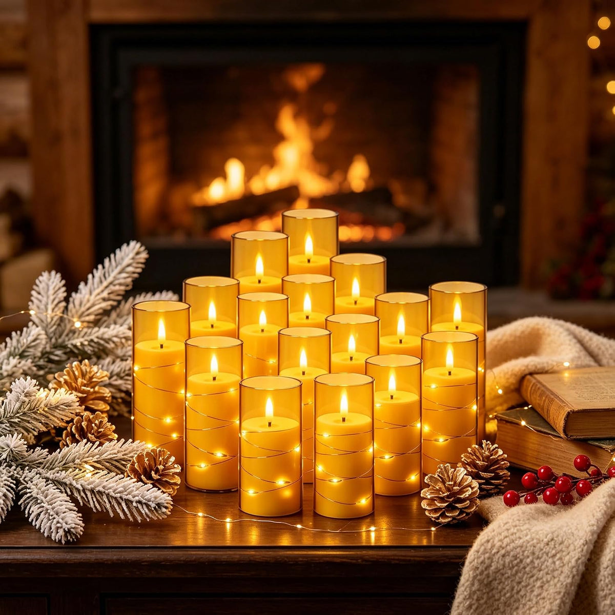 5 Pack Ivory Transparent Taper Candles, Black Wick Flickering Flameless LED Candles with Fairy Lights, Heat Resistant Reusable Plastic Candles, Remote Control, 14/14/16/18/20cm, Indoor Outdoor Decor