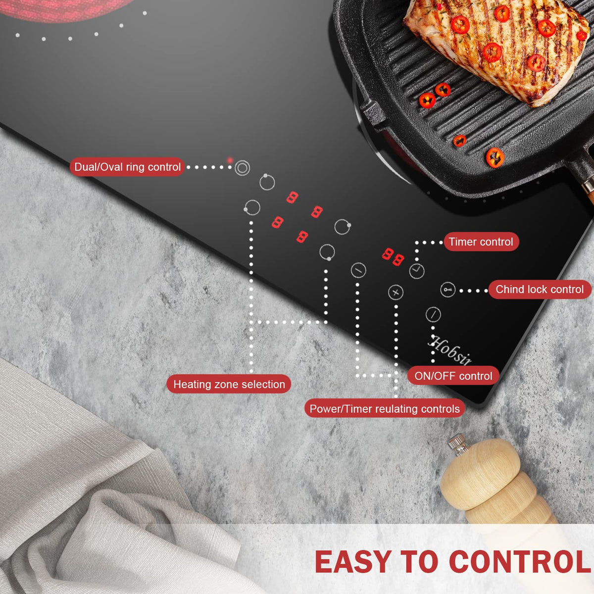 Hobsir Ceramic Hob with Knobs, Built-in Electric Cooker Hob 4 Burners 60 cm