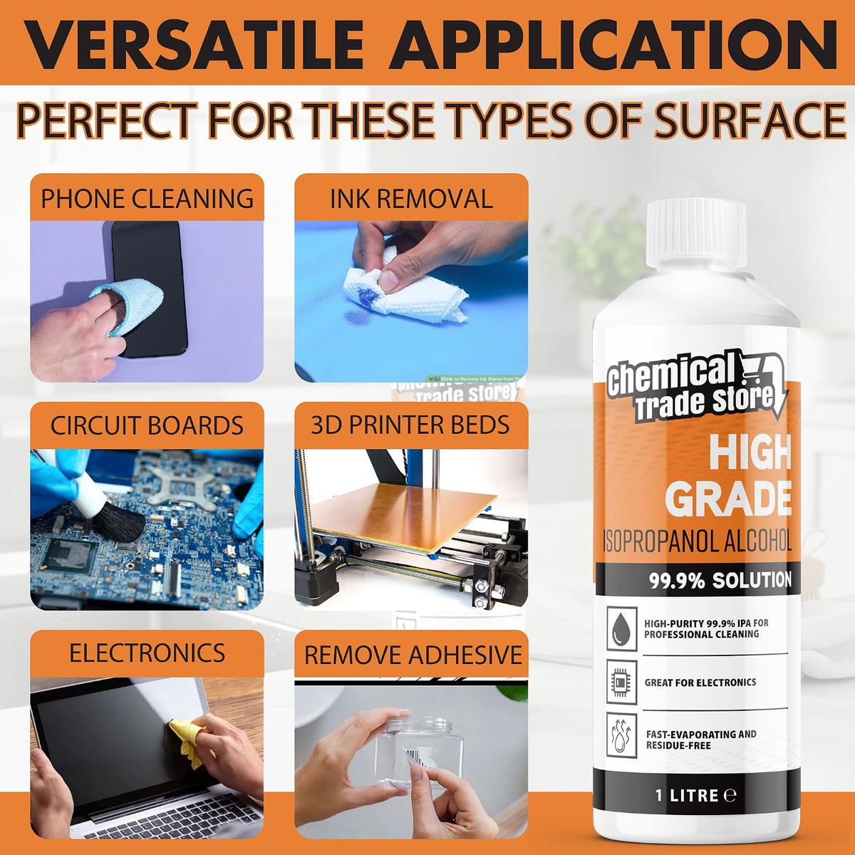 Isopropanol Alcohol 99.9%, 1 Litre - High-Purity Isopropyl Alcohol IPA, Solvent & Cleaner For Electronics, PC & Phone Cleaning, Ink Removal, Surface Prep, Lab & Industrial Use