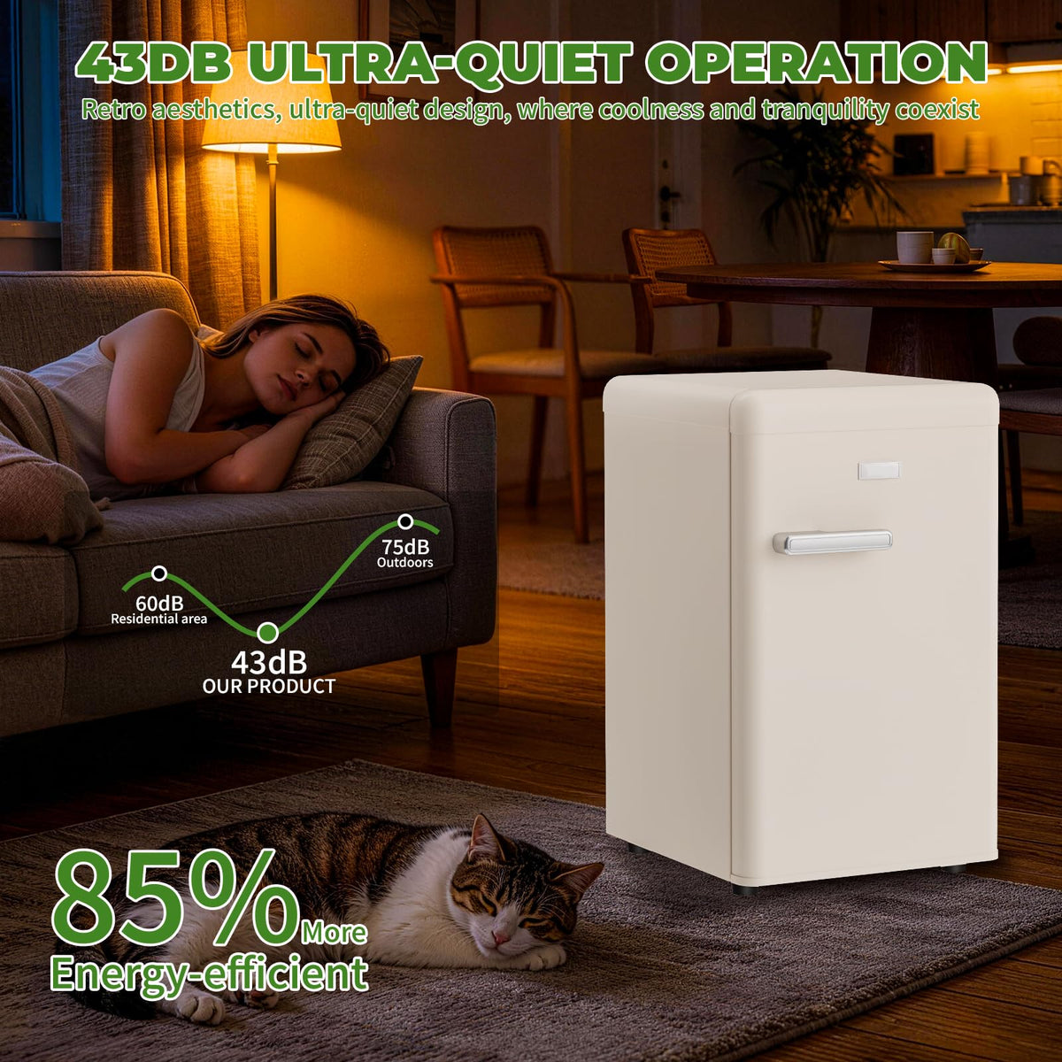 LIKEEM Retro Mini Fridge 72L, 43dB Quiet, Vintage LED Cooler, 7 Temp