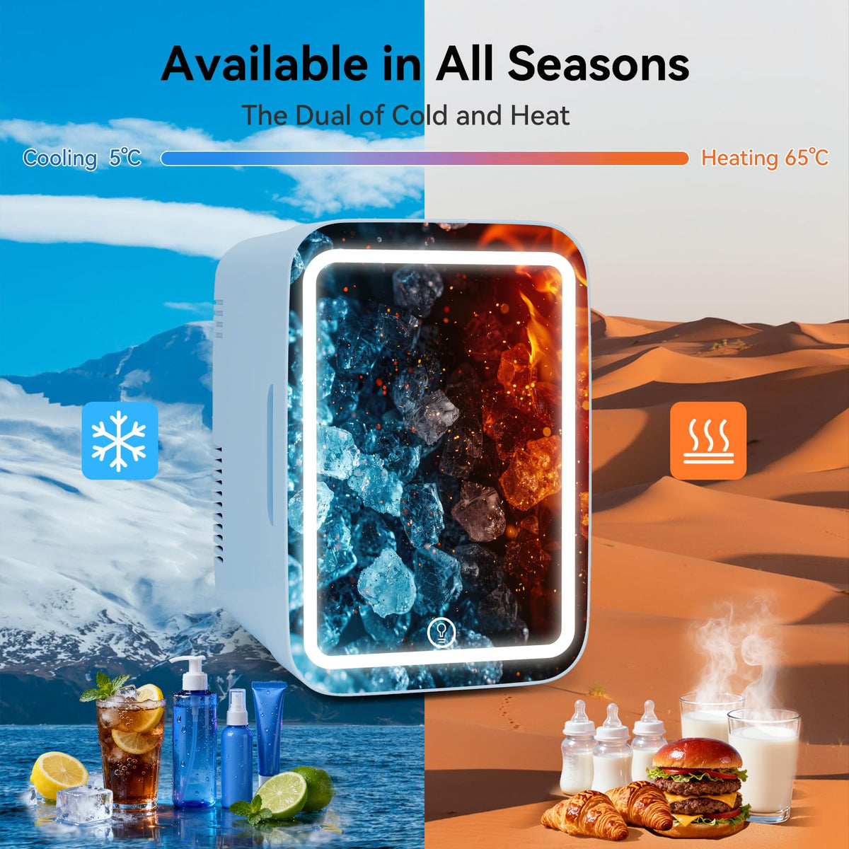 ARTETHYS Mini Fridge for Bedrooms, 8L Skincare Fridge with LED Mirror