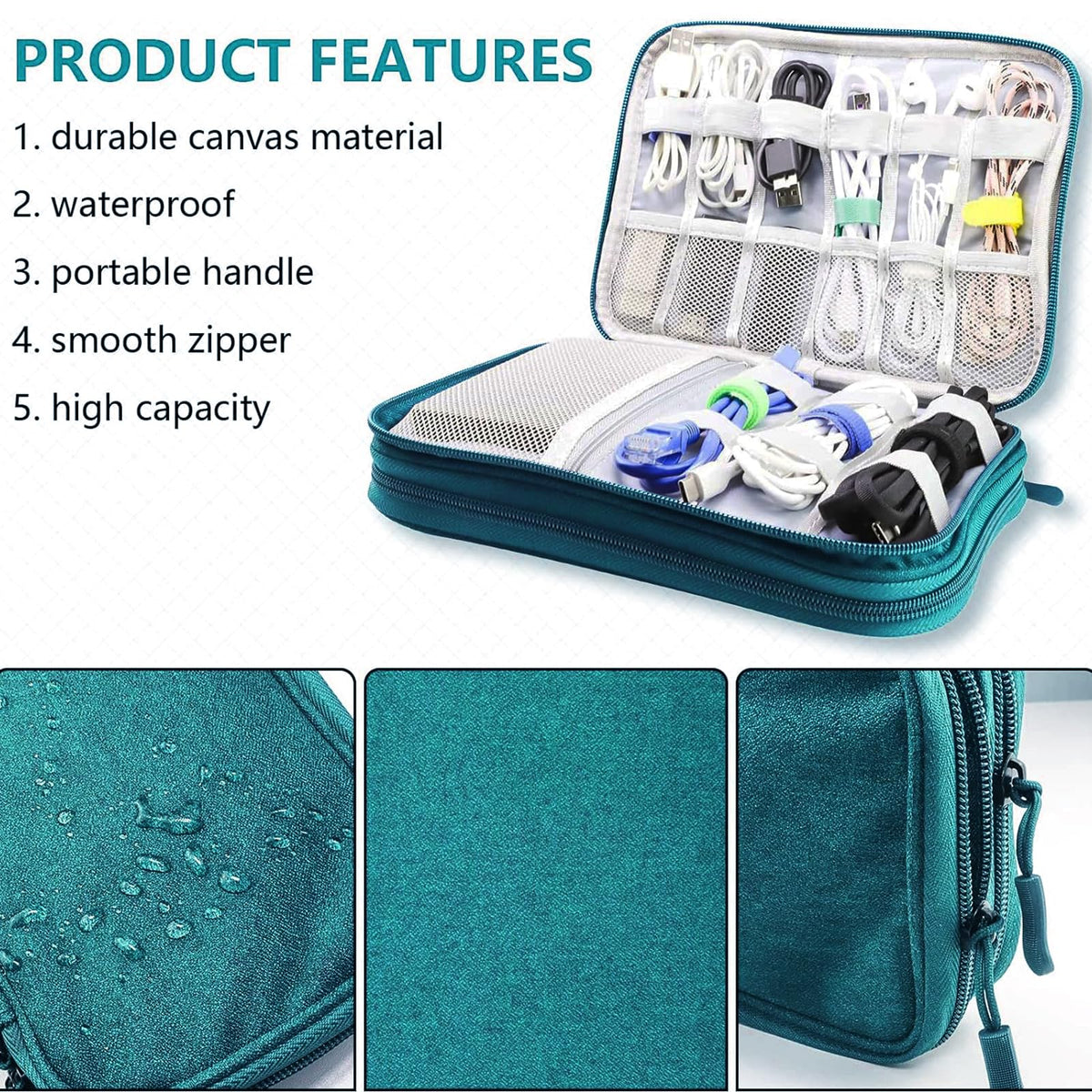 Teskyer Travel Cable Organiser Bag, Travel Essential, Dark Green