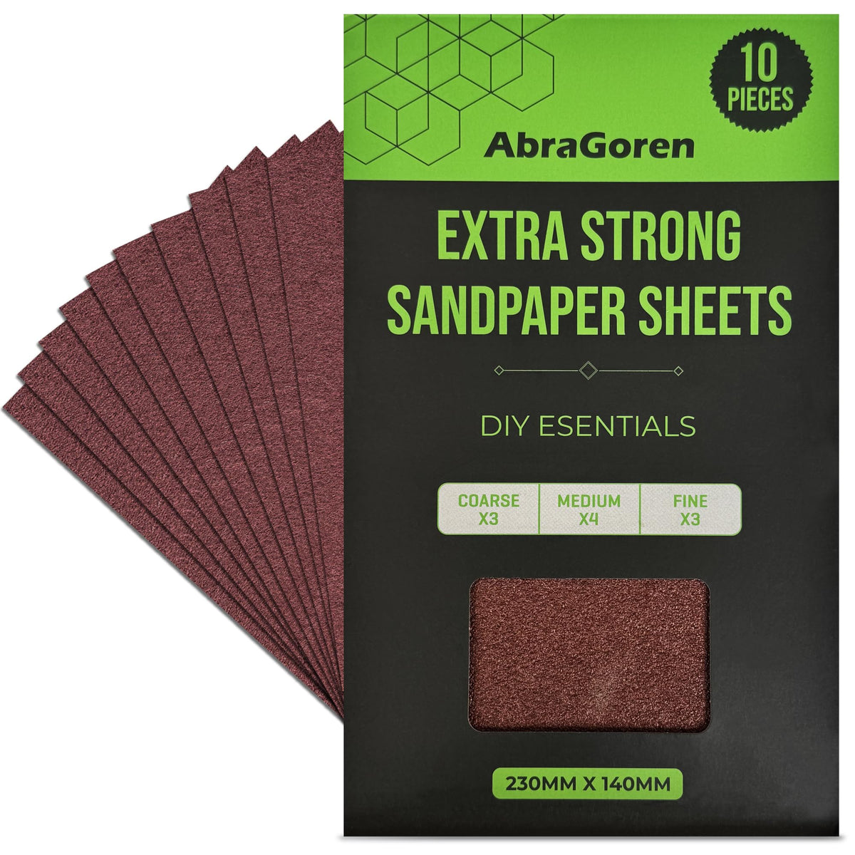 Pack of 10 Sand Paper Sheets - Mixed Grits, 3x Fine, 4x Medium, 3x Coarse - Assorted Sandpaper for Wood and Walls (Premium)