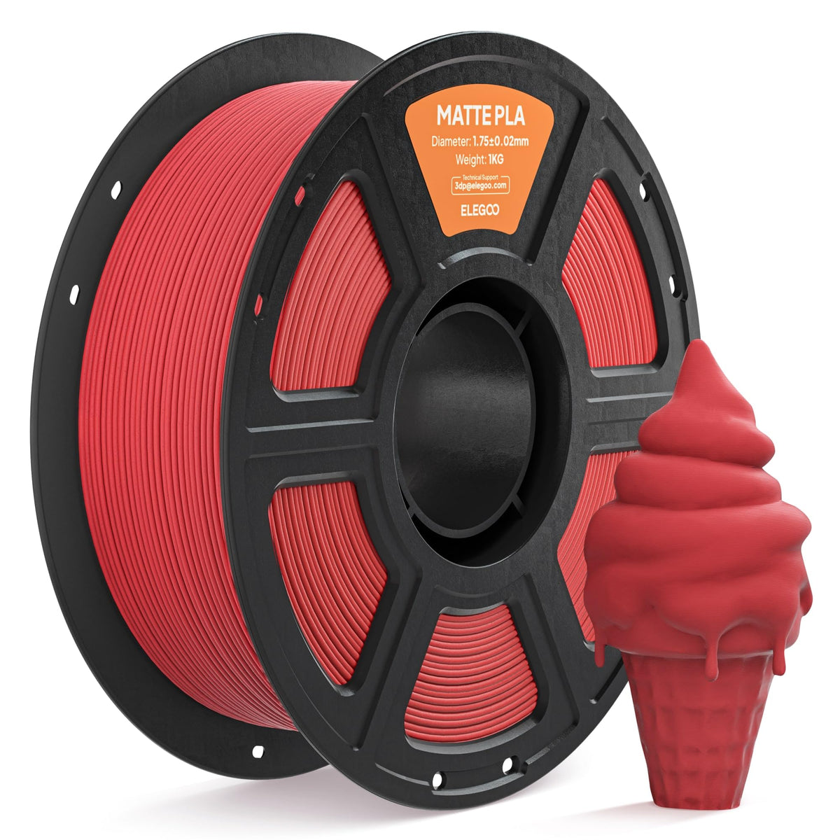 ELEGOO Matte PLA 3D Printer Filament 1.75mm White 2KG, Matte Finish