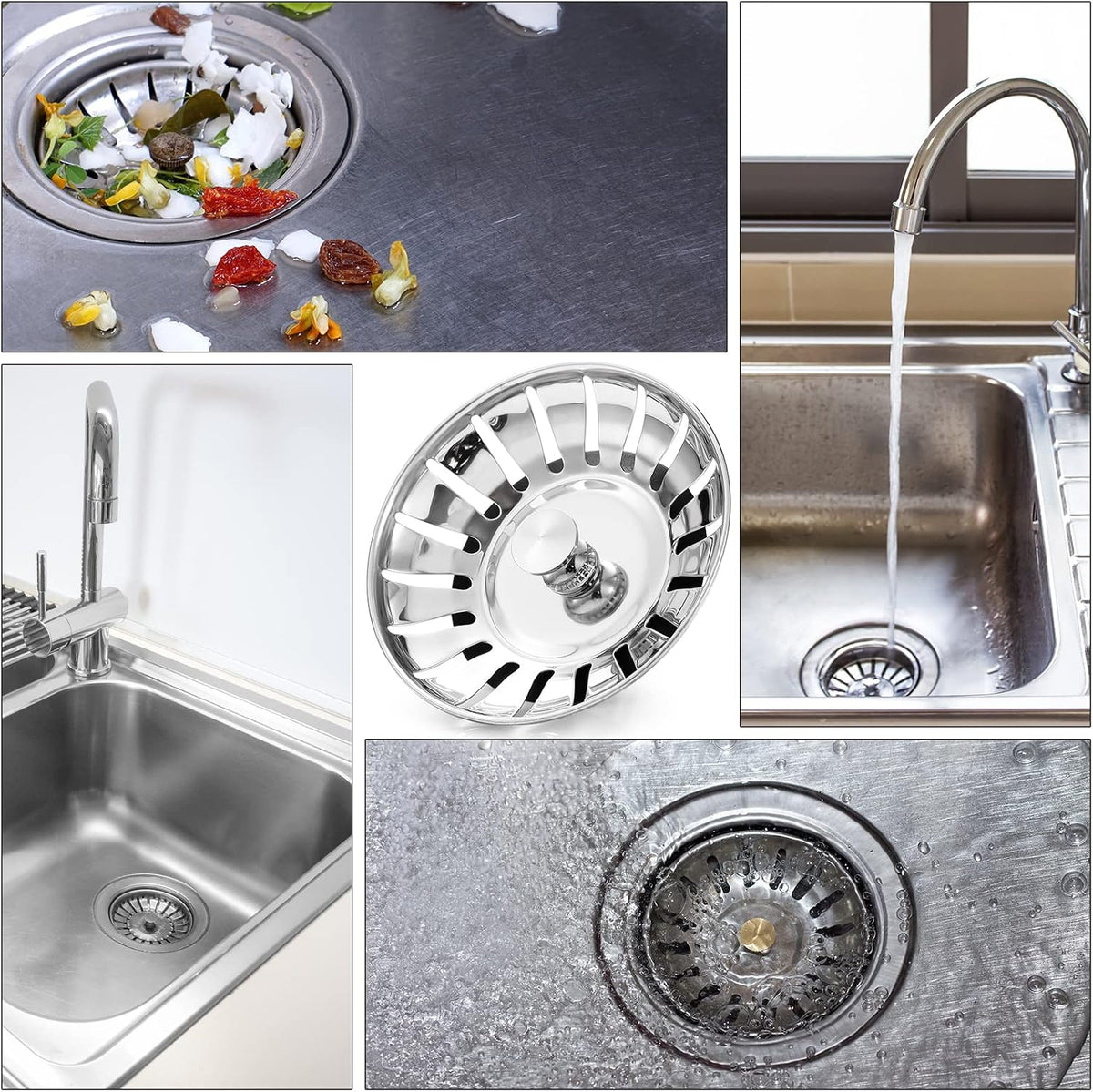 Upgraded Kitchen Sink Plug Strainer Stainless Steel Strainers Sink Plugs Replacement Drain Stopper for Food/Hair Catcher - UK Sinks Hole Diameter (78mm)