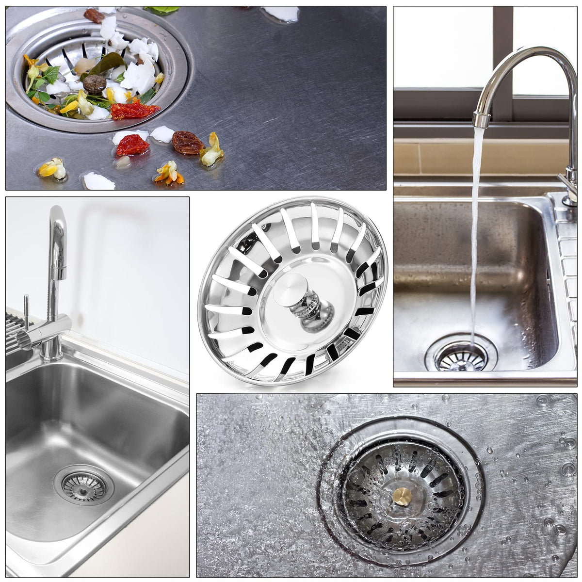 Upgraded Kitchen Sink Plug Strainer Stainless Steel Strainers Sink Plugs Replacement Drain Stopper for Food/Hair Catcher - UK Sinks Hole Diameter (78mm)