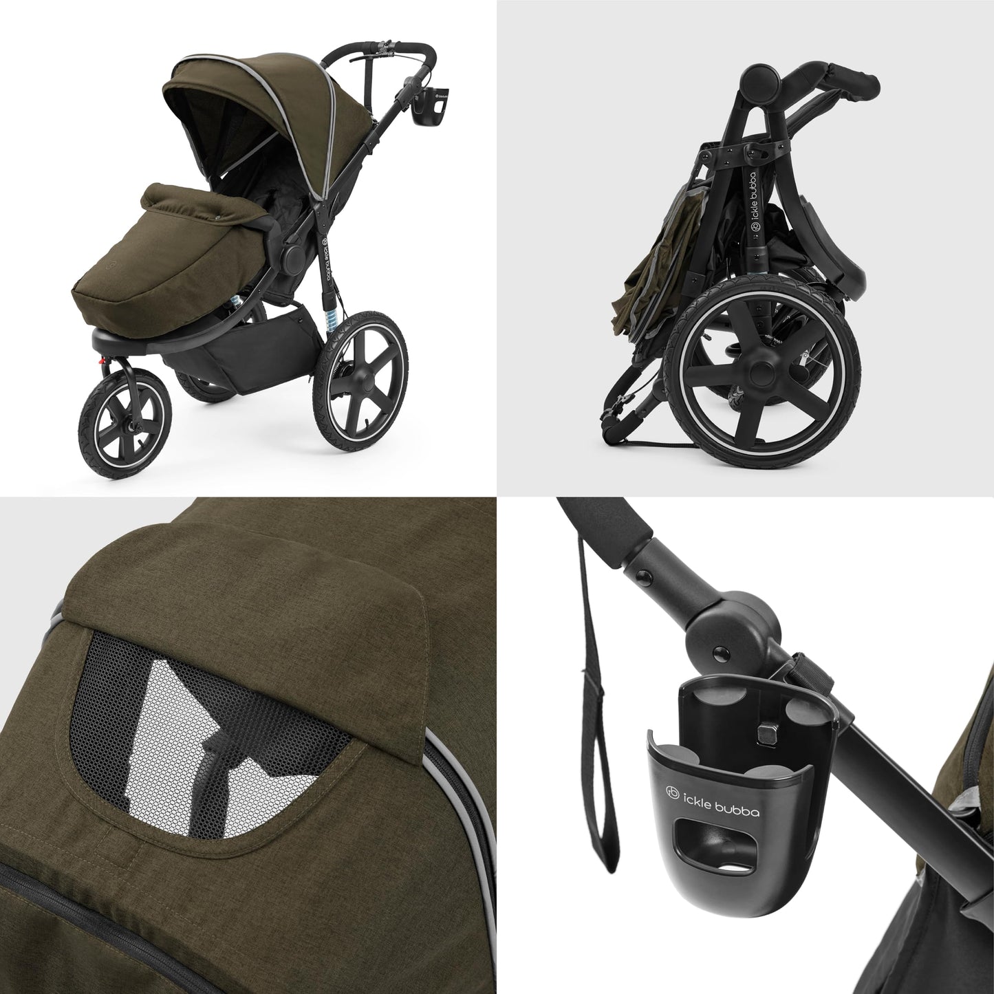 Ickle Bubba Venus Jogger Pro Max Stroller (Charcoal Grey) – All-Terrain 3-Wheel Pushchair from Birth to 22kg, Waterproof Hood & Footwarmer, Adjustable Handle, Cup Holder & Self-Locking Fold