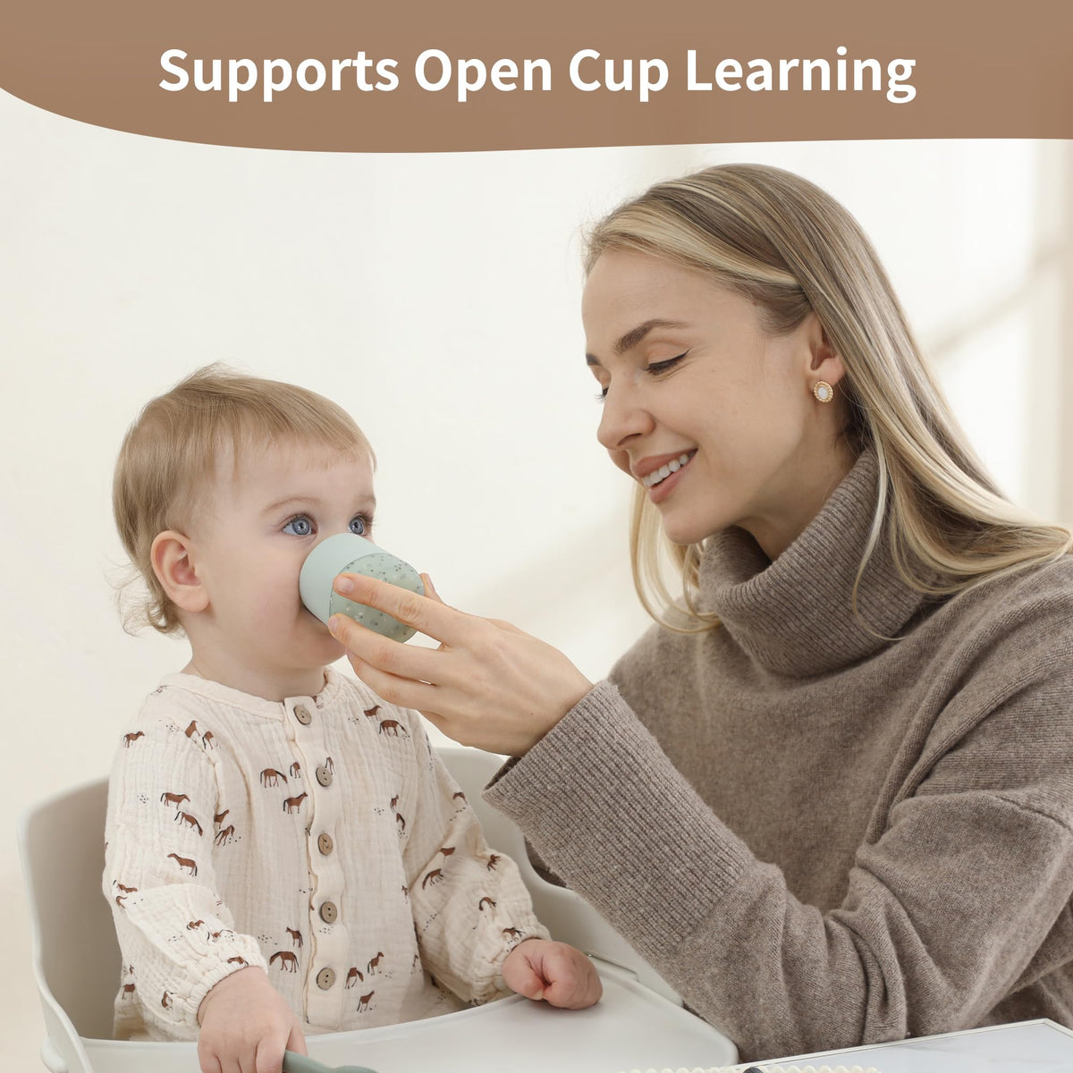 Moonkie Baby Cup | Silicone Open Cup Baby from 6 Months | Weighted Base (Anti-Tip) | BPA Free | Capacity Markings | 60ml (Ether)
