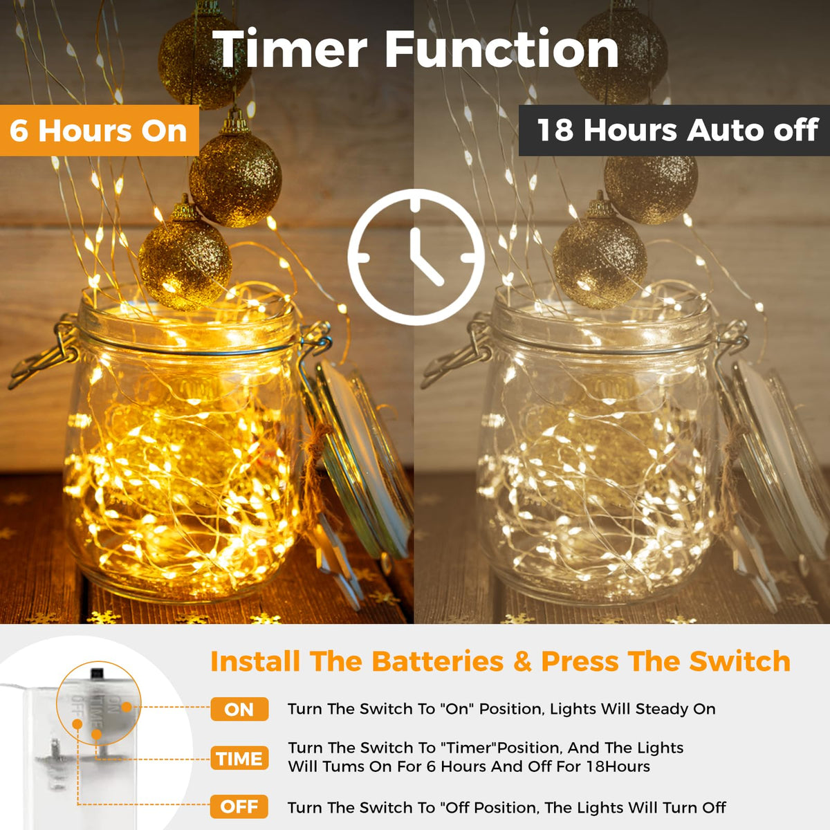 btfarm 2 Pack Halloween Orange Fairy Lights Battery Operated with Timer