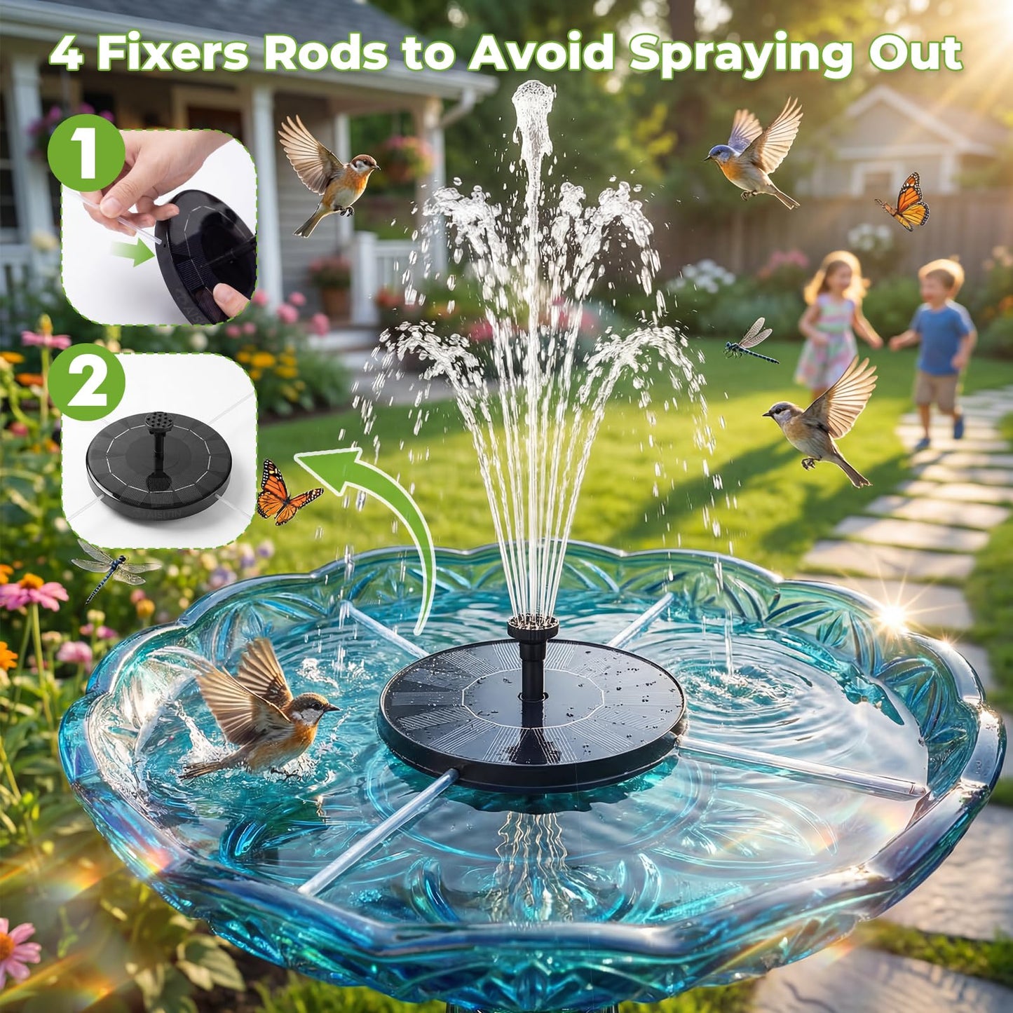 AISITIN Solar Water Fountain, Solar Powered Water Fountain with Multiple Nozzles, Floating Solar Pond Pump,Solar Water Feature for Bird Bath, Garden, Pond, Pool and Fish Tank