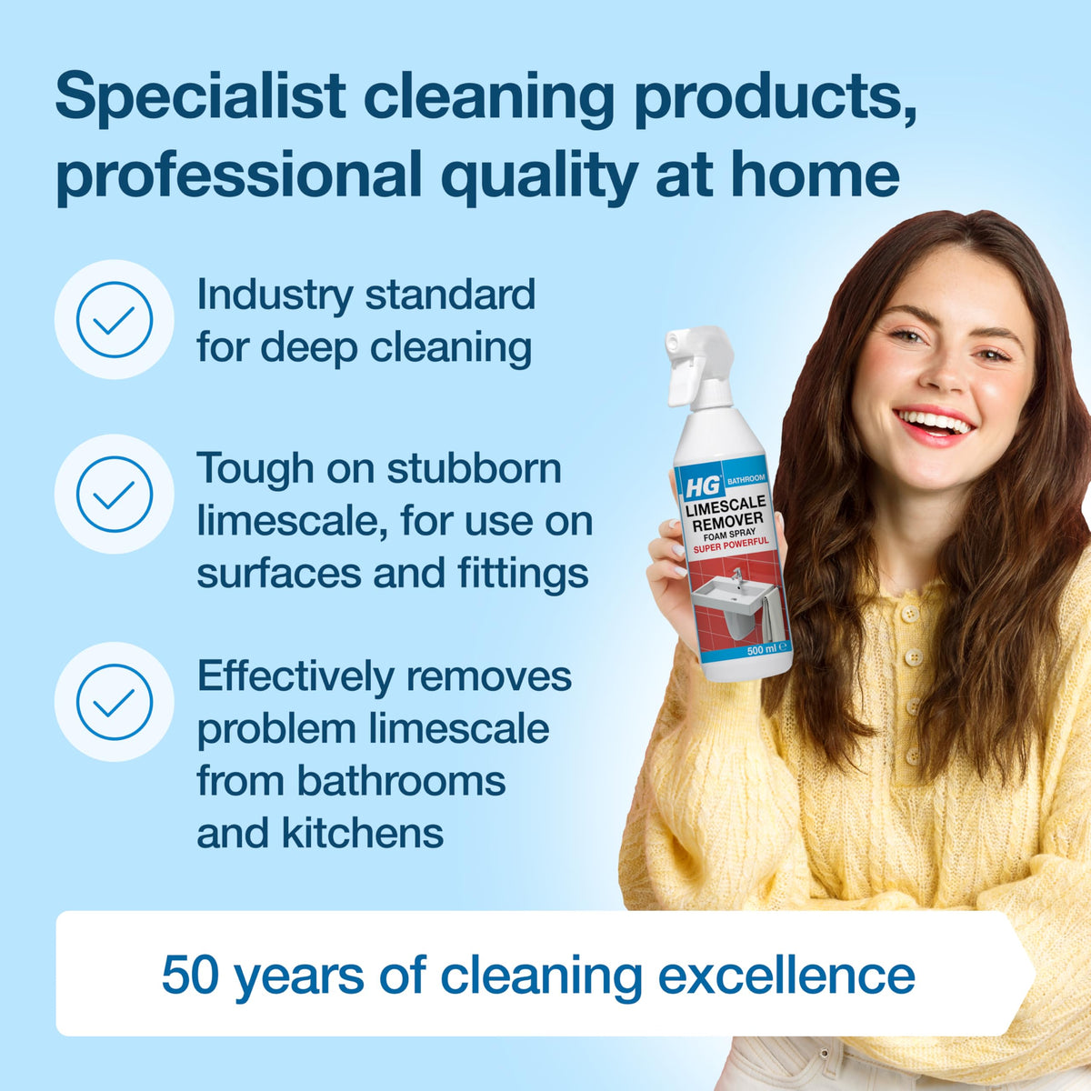 HG Limescale Remover Foam Spray Super Powerful, Bathroom & Kitchen Cleaner – 500ml (Pack of 6)