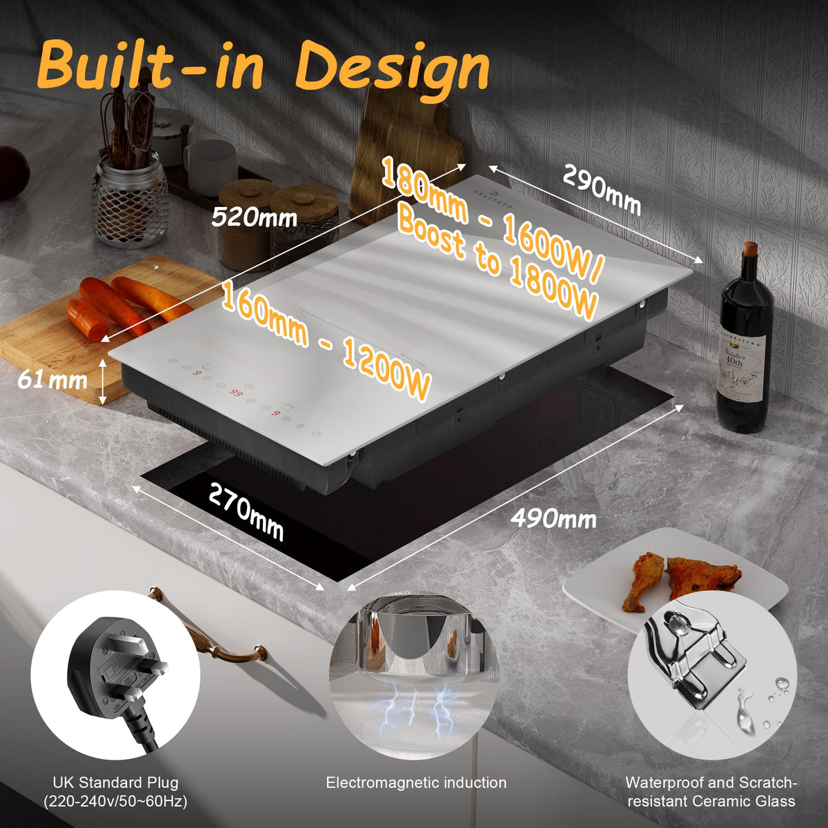 White Induction Hob 4 Ring Plug in, 2800W Electric Hob 13amp