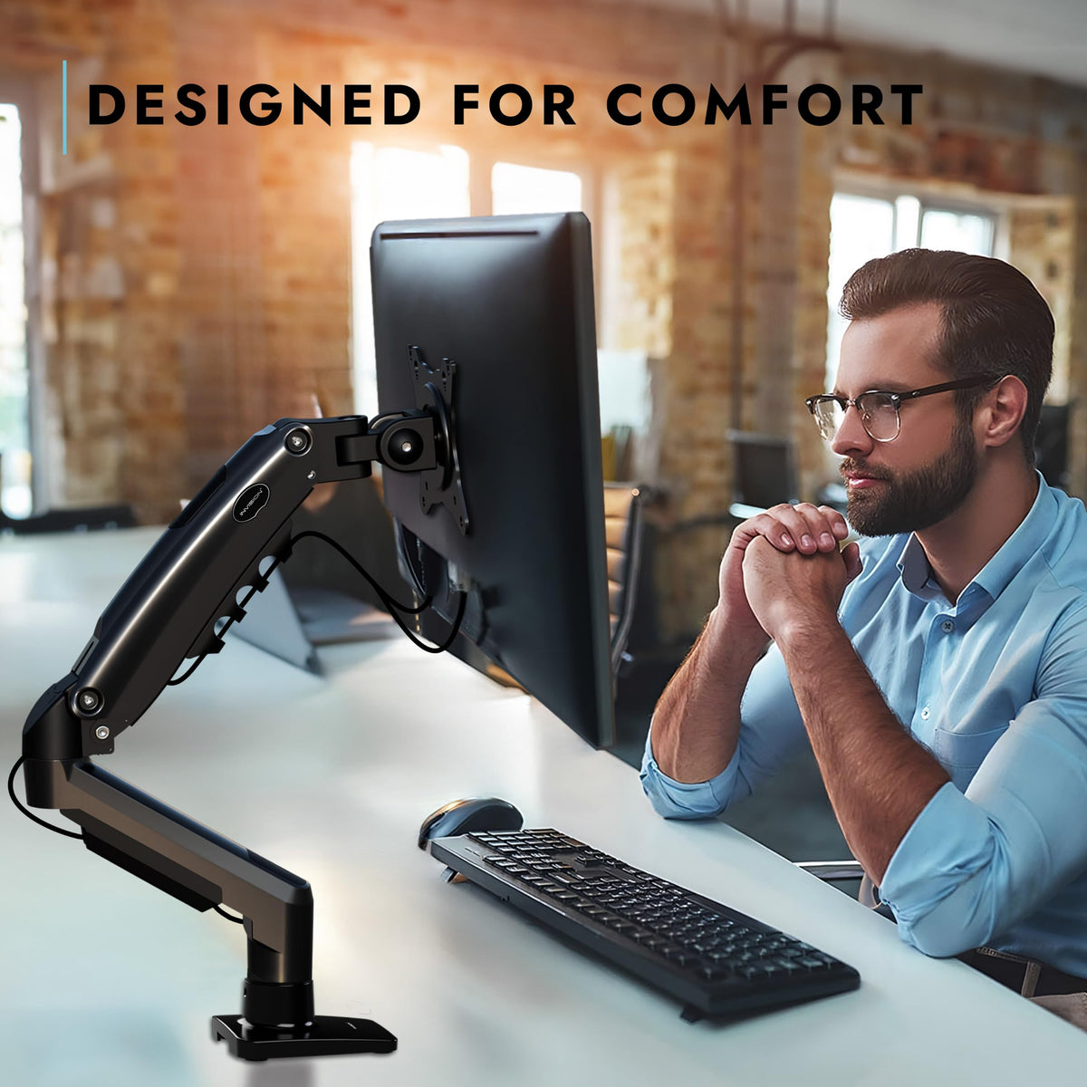 Invision Monitor Arm Desk Mount for 19-32 Inch Screens - VESA 75/100mm Desk Clamp Stand - Tool Free Height Adjustment with Tilt Swivel Rotate - Increased Load Capacity from 2-9kg MX400 Dual Arm