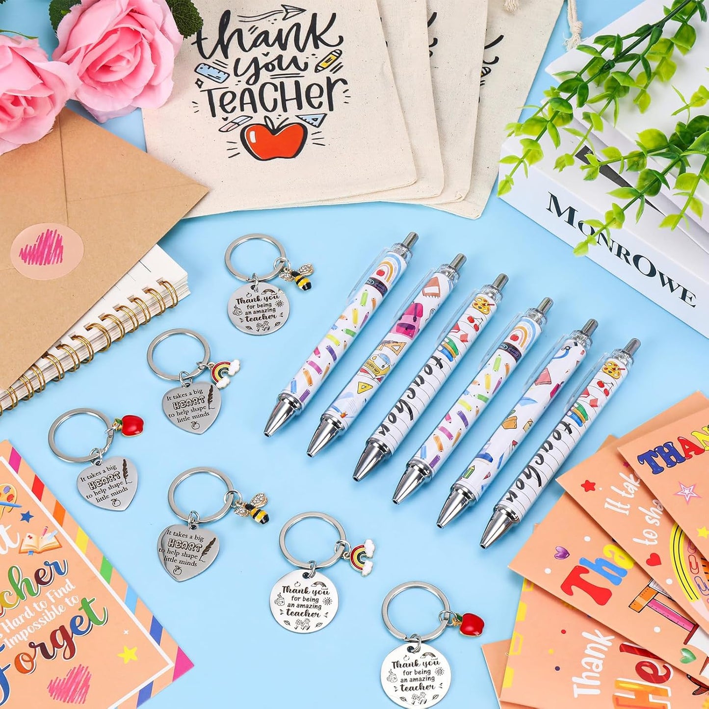 6Pack Teacher Appreciation Gifts Bulk,Teacher Gifts with Thank You Cards Keychain Ballpoint Pens Drawstring Bags, End of Year Gifts for Nursery,Mentor,Teachers,Teaching Assistant,.