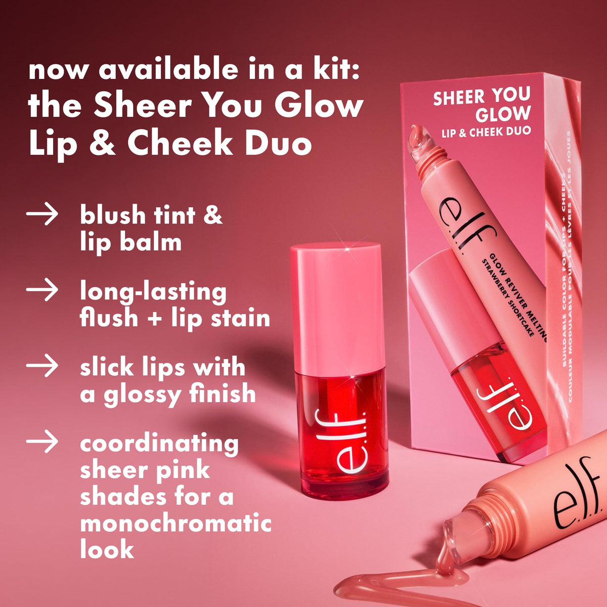 e.l.f. Sheer For It Blush Tint, Multi-Use, Long-Lasting Lip & Cheek Makeup, Creates A Natural Flush Finish, Vegan & Cruelty-Free, Plums Up