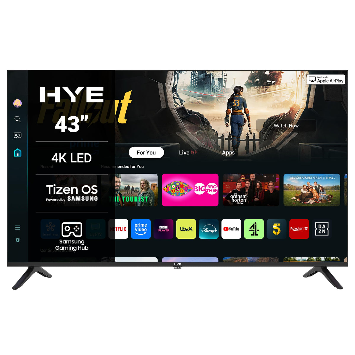 HYE 50" LED Smart TV - 4K Ultra HD, Samsung Tizen OS & Gaming Hub, Black