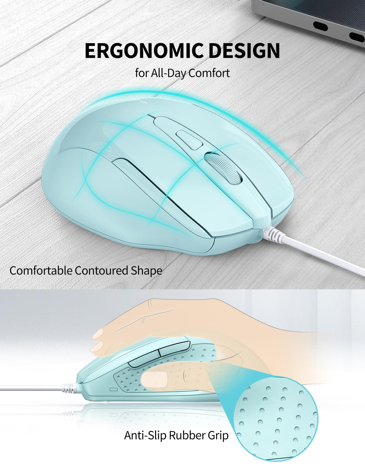 TECKNET USB Wired Mouse, 6400 DPI Mice 4 Adjustable DPI with 6-Button Corded, Optical Computer Mouse with Ergonomic Design for Laptop, Chromebook, PC, Desktop, Mac, Notebook