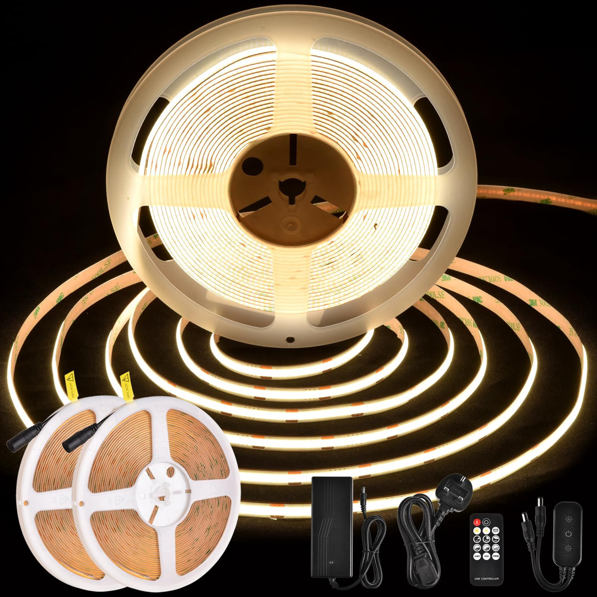 COB LED Strip 3m, 24V, Dimmable, Remote, Warm White, 2700K