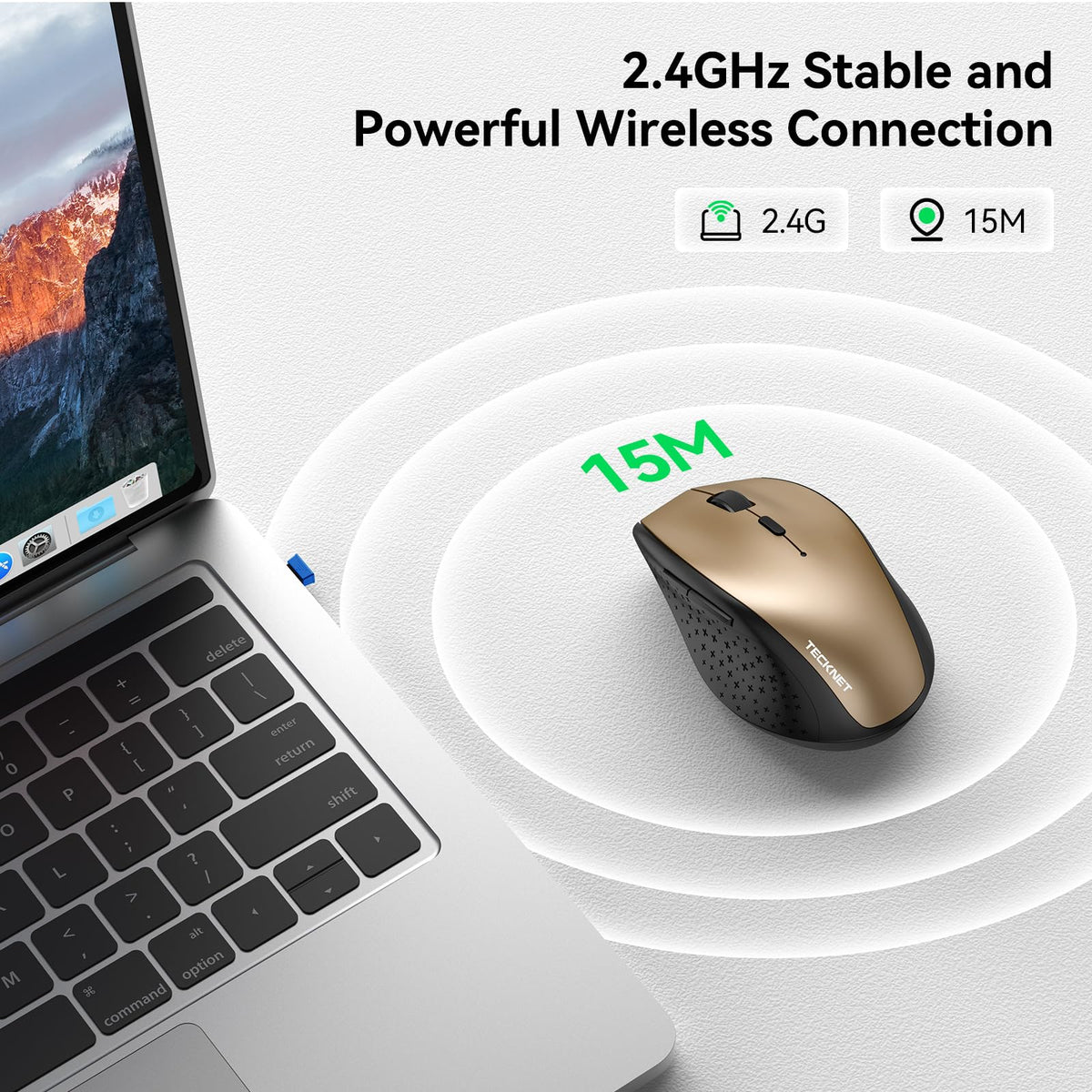 TECKNET Wireless Mouse for Laptop, 4800 DPI Optical Computer Mice with 6 Adjustable Levels, 30 Months Long Battery Life 2.4G Cordless USB Silent Mouse for Notebook, PC, Office Home Work -Grey