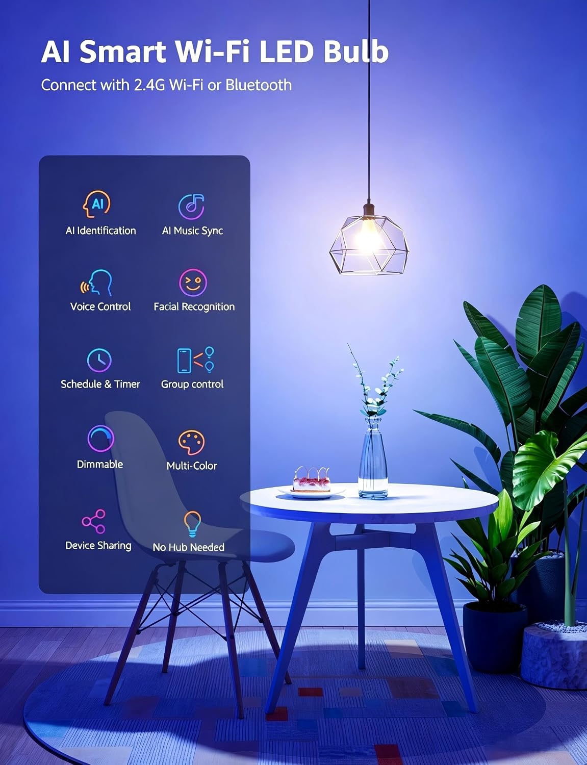 Lepro Smart B22 LED Bulb, 1100lm 10W, RGB + Tunable White, AI Lighting