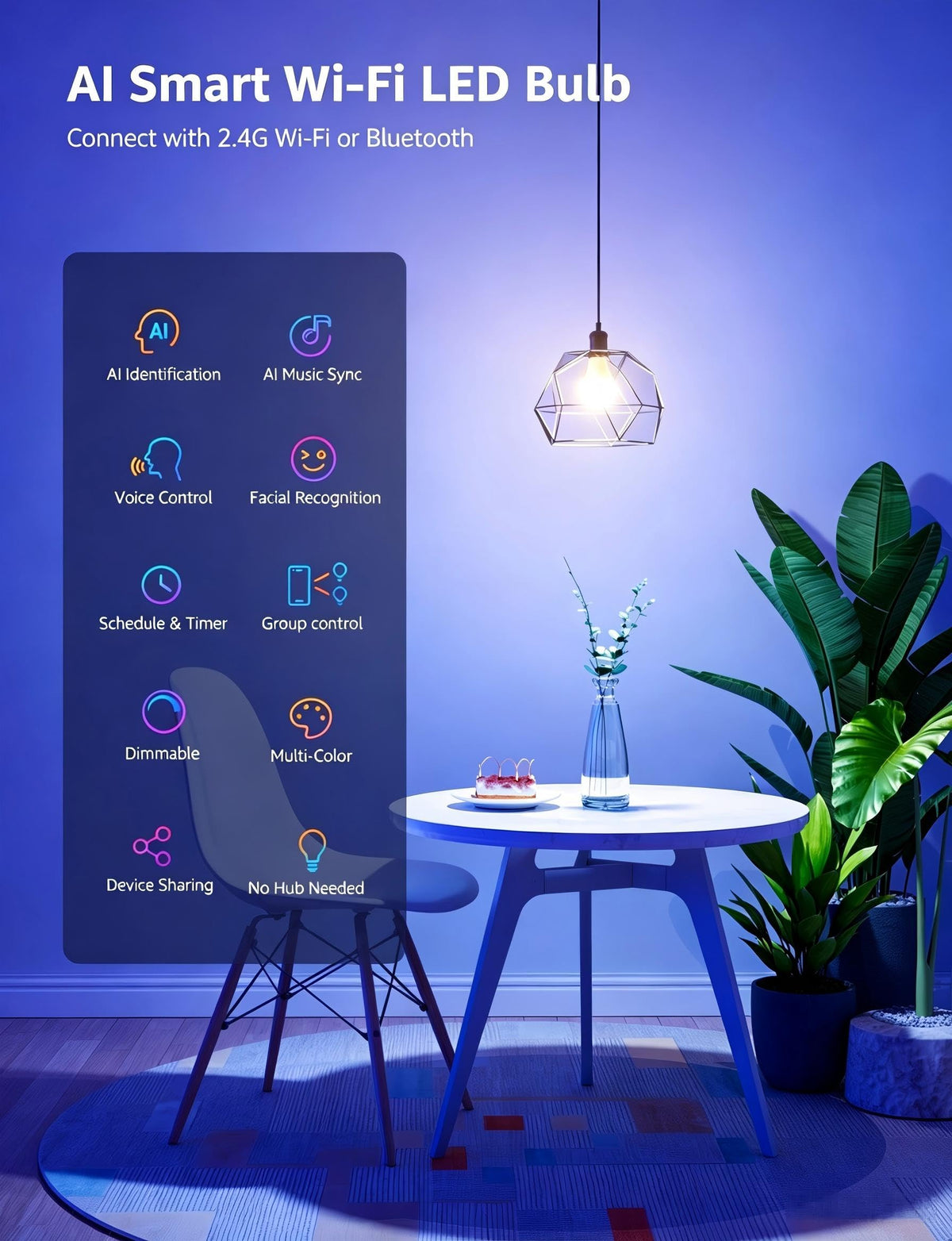 Lepro Smart B22 LED Bulb, 1100lm 10W, RGB + Tunable White, AI Lighting