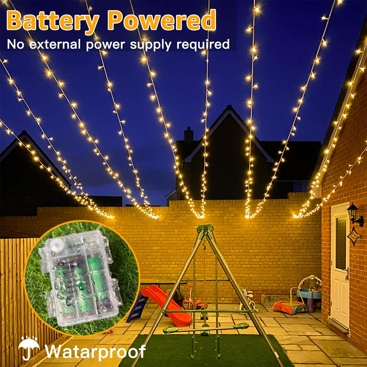Ollny Fairy Lights Battery Operated, 10m 100 LEDs Bright Battery Powered String Lights, Cool White Outside Christmas Lights Waterproof with 8 Modes/Timer for Indoor Outdoor Bedroom Garden Decorations