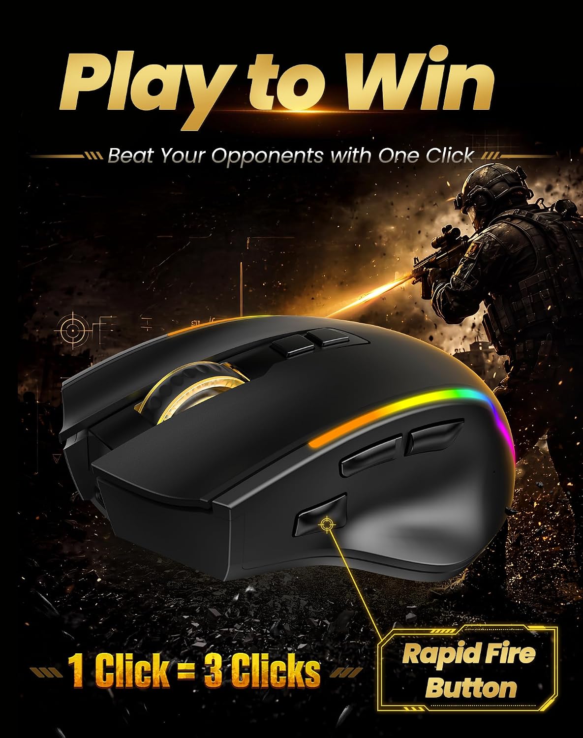 TECKNET Wireless Gaming Mouse, 2.4G & USB-C Dual-Mode Rechargeable Mouse