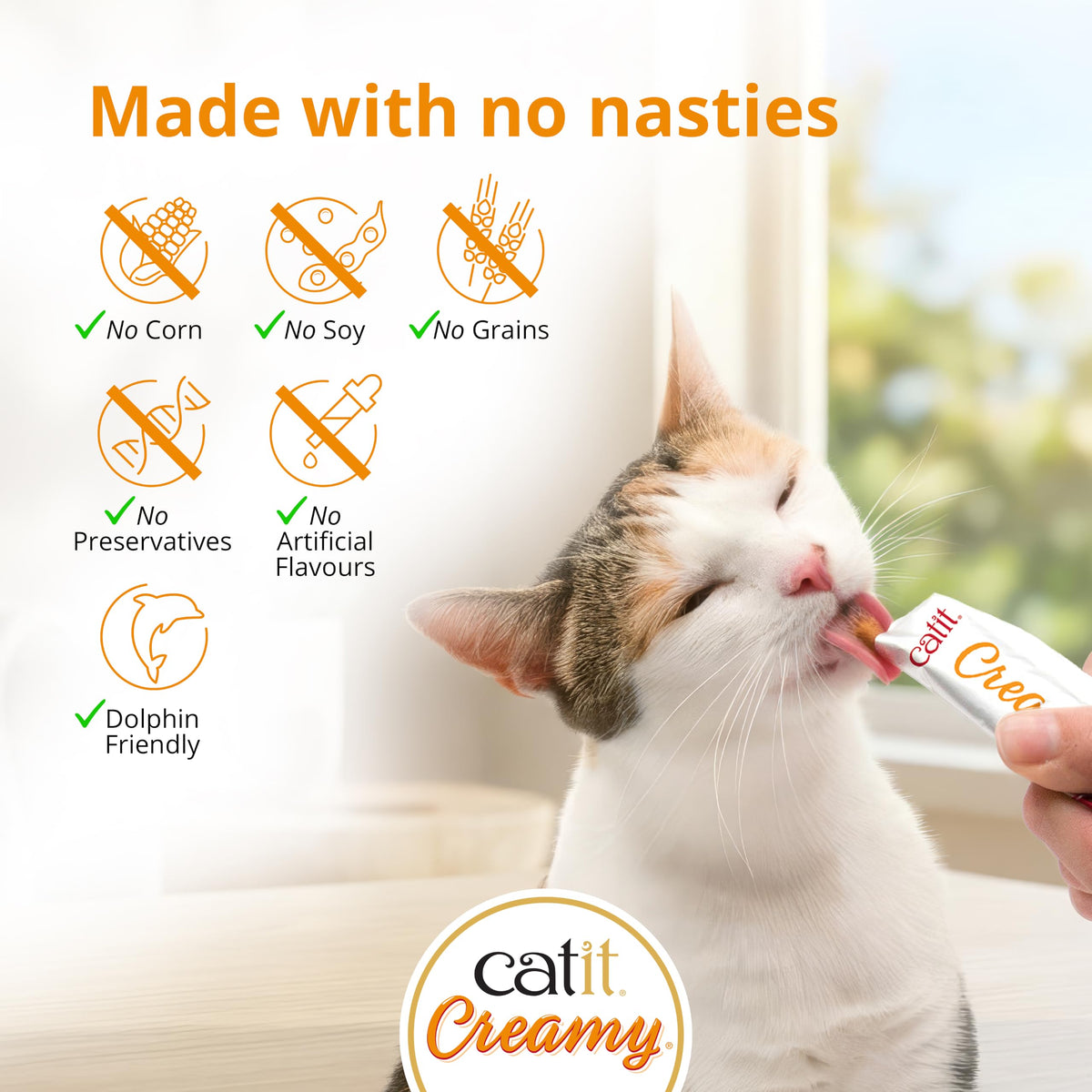 Catit Creamy Salmon & Prawn Lickable Cat Treats for Cats & Kittens 15x10g
