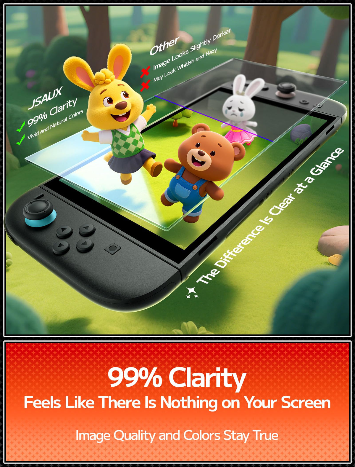 JSAUX Obsidian AR Screen Protector for Nintendo Switch 2,1-Pack