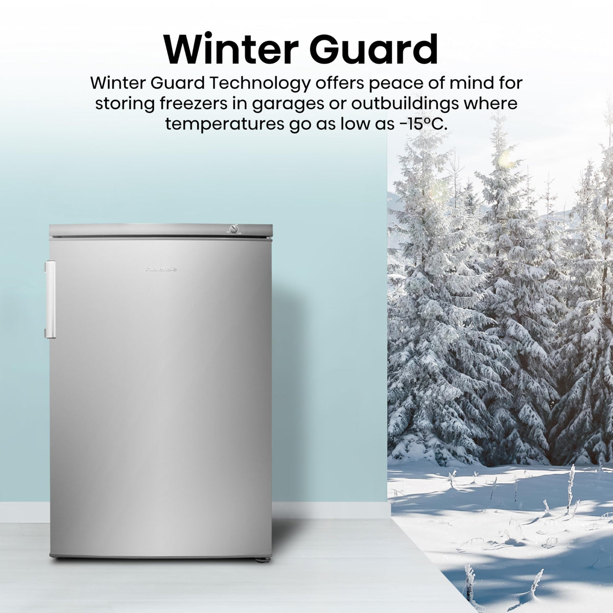 Hisense FV105D4BW21 56cm Under-Counter Freezer, 82-Litre Capacity, Reversible Door, 3 Freezer Drawers, White, E Rated