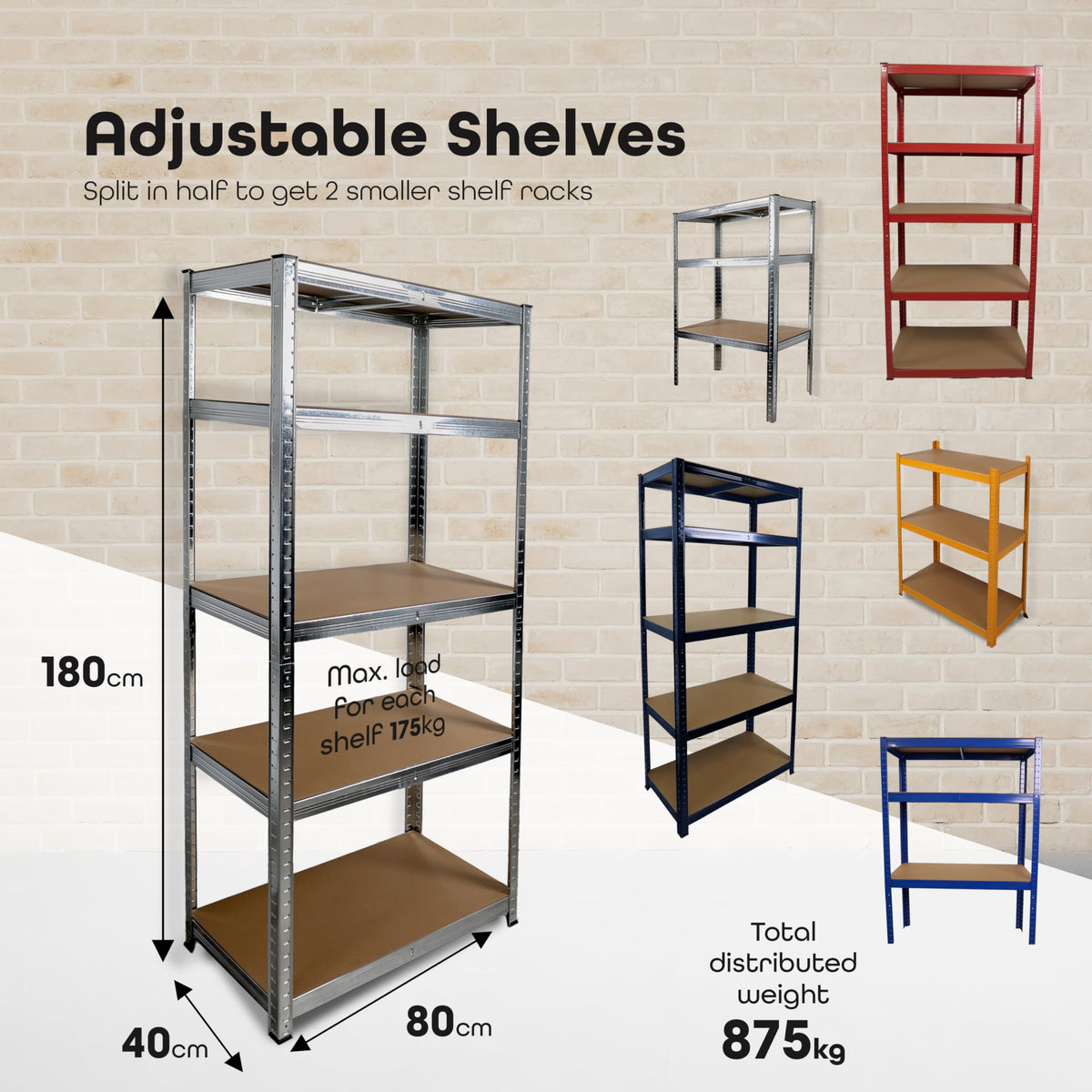 DIVCHI 5 Tier Storage Rack Heavy Duty Shelving Aluminium Garage Shelves Shed Storage Racking Shelf For Warehouse Workshop & Office (Black, Pack of 1) Up to Maximum 175 kg Per Shelf