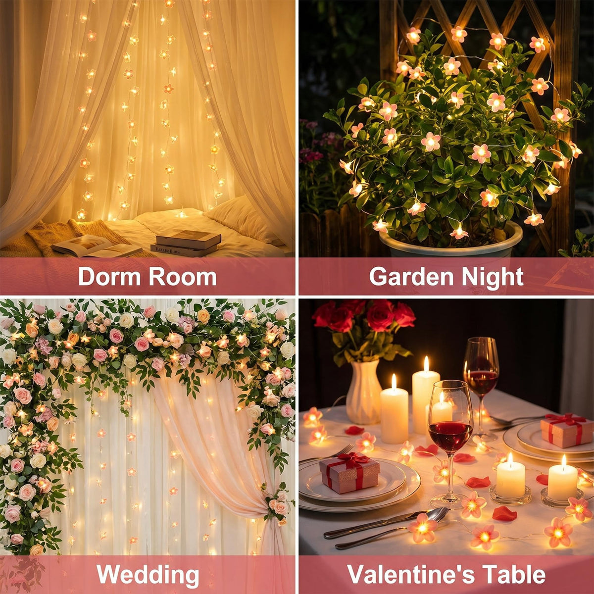 2M 20 LED Pink Cherry Blossom Fairy Lights, Battery Operated Flower String Lights for Bedroom Decor, Indoor Spring and Christmas Decorations, Girls Room Gift (Flowers)