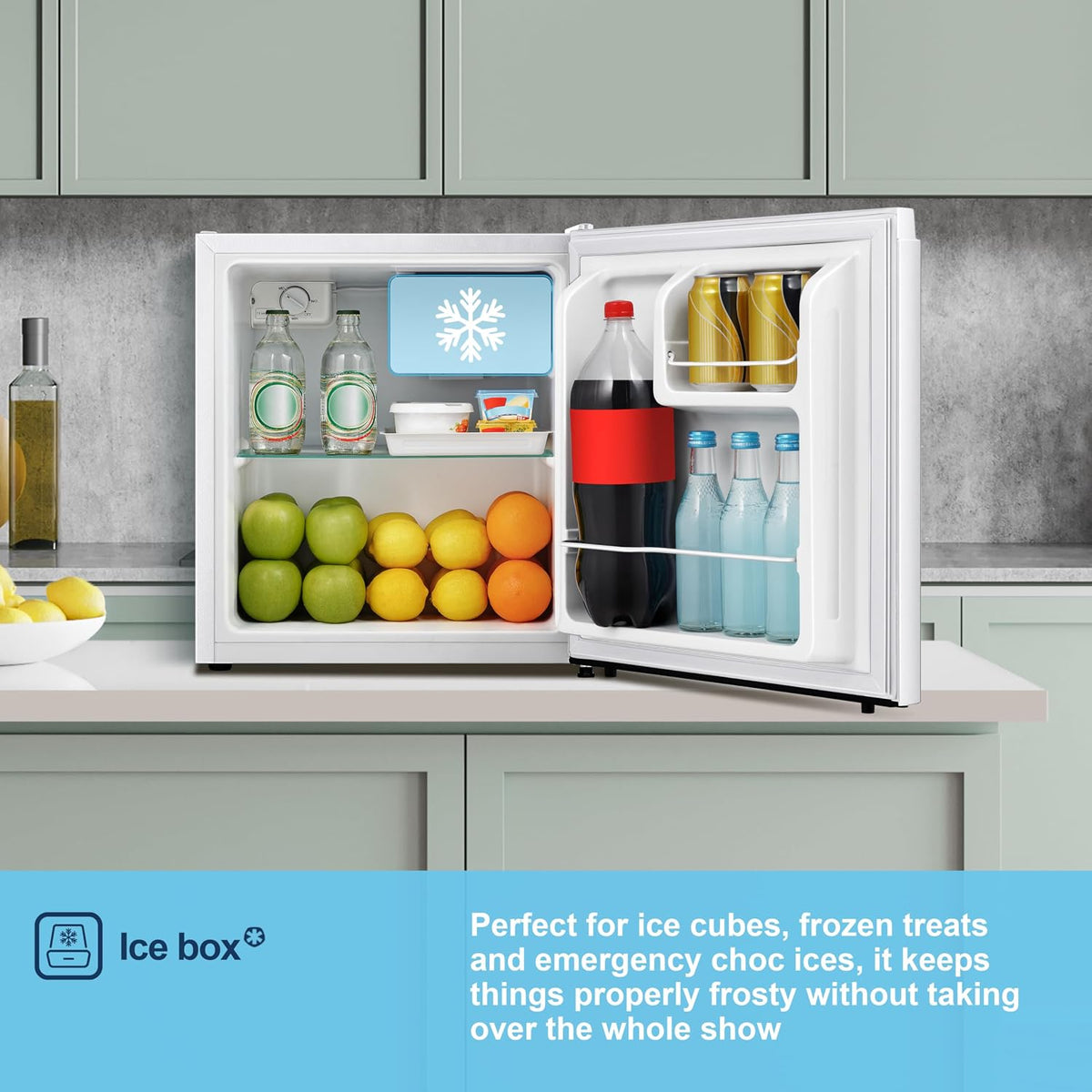 Fridgemaster 45L Table Top Mini Fridge MUR4545, 45cm Compact Refrigerator with Adjustable Thermostat, Reversible Door, 39dB Low Noise, White, Energy Class E