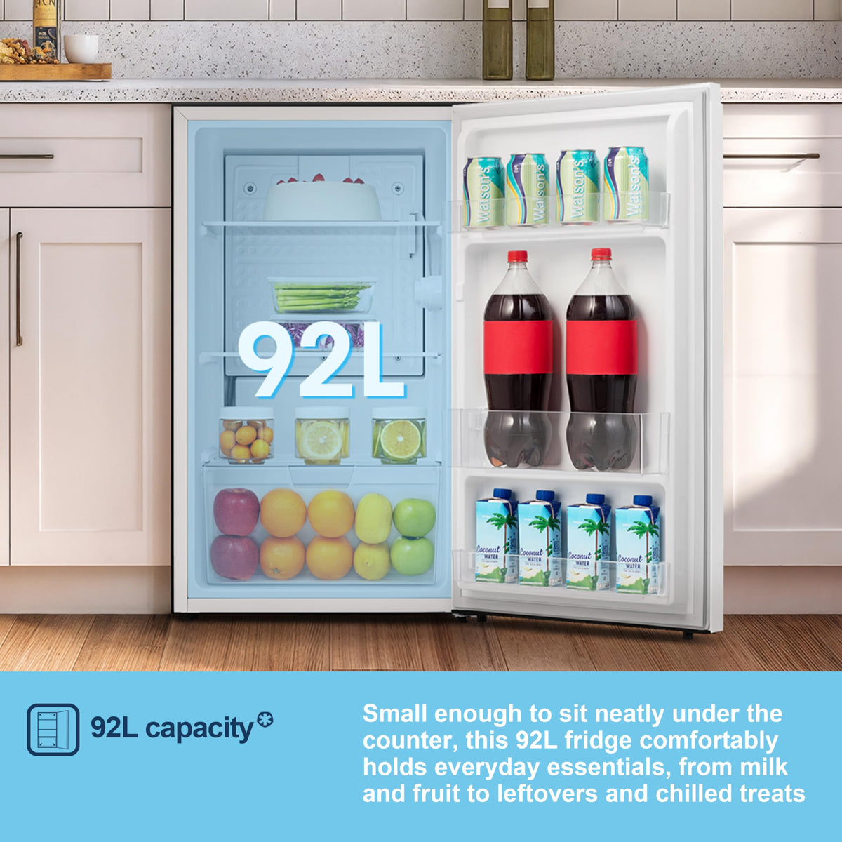 Fridgemaster 45L Table Top Mini Fridge MUR4545, 45cm Compact Refrigerator with Adjustable Thermostat, Reversible Door, 39dB Low Noise, White, Energy Class E