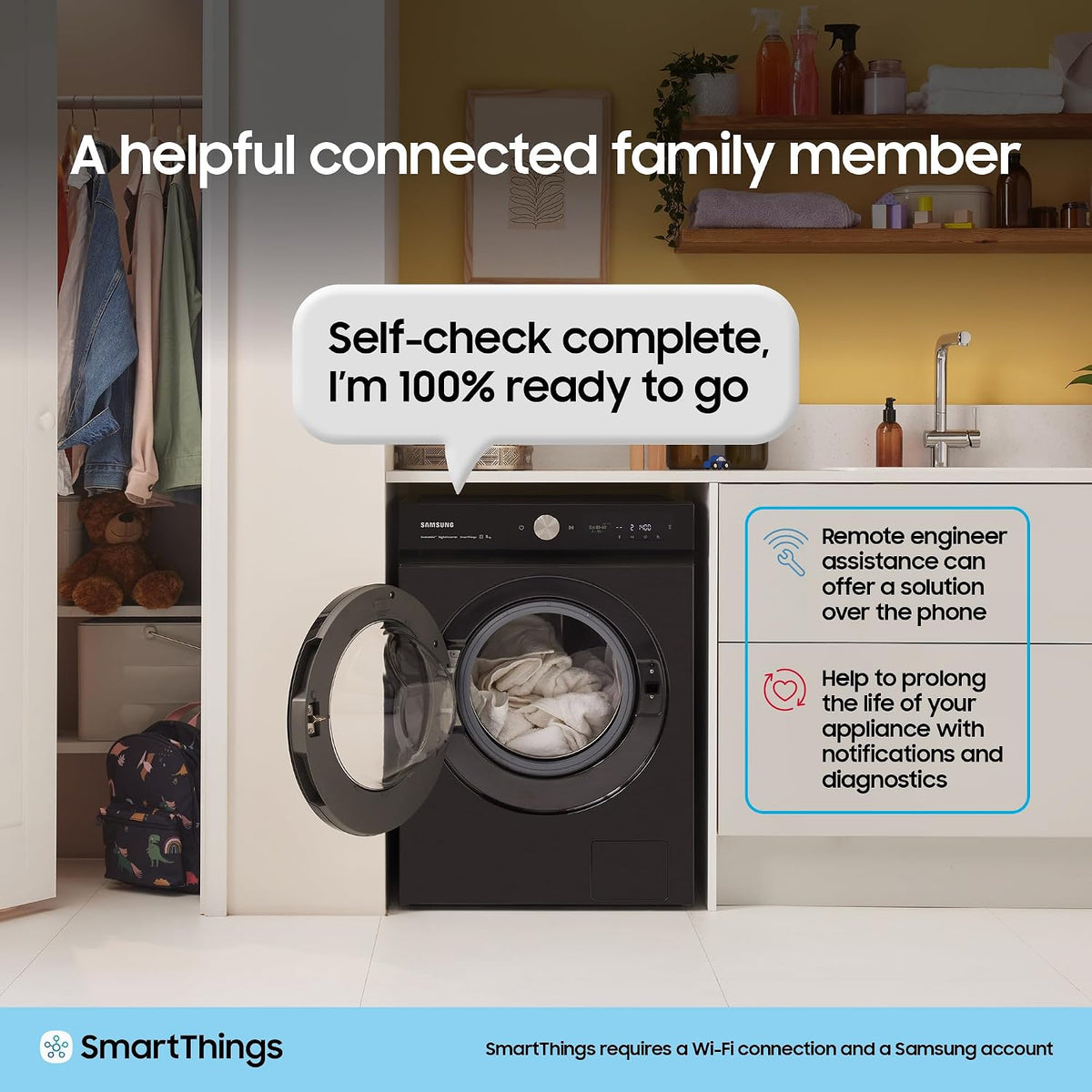 Samsung Series 7 Washer Dryer, AI Energy Wi-Fi enabled, 11/6kg 1400rpm, Black, WD11DB7B85GBU1