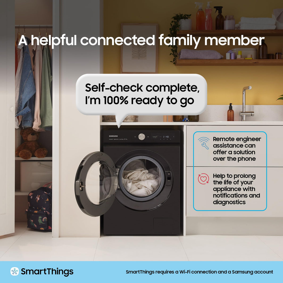 Samsung Series 7 Washer Dryer, AI Energy Wi-Fi enabled, 11/6kg 1400rpm, Black, WD11DB7B85GBU1