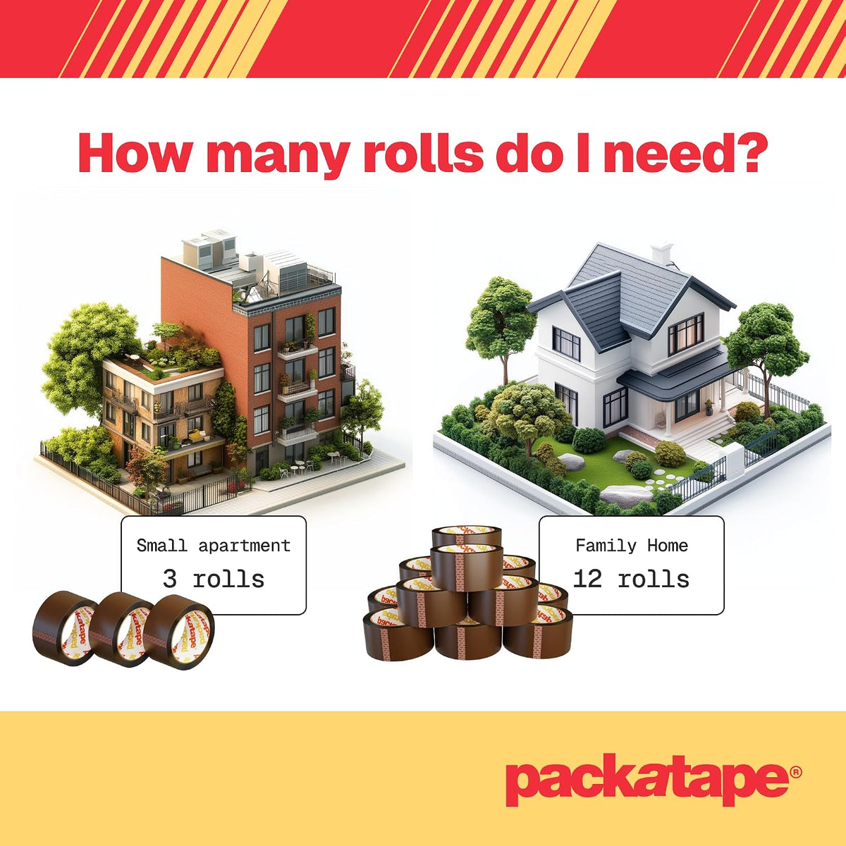 Packatape - 6 Rolls Per Pack 48MM x 66M Brown Packaging Tape for Parcels and Boxes. This 6 rolls pack of Heavy Duty Brown Packing Tape Provides a Strong, Secure and Sticky Seal for your Boxes