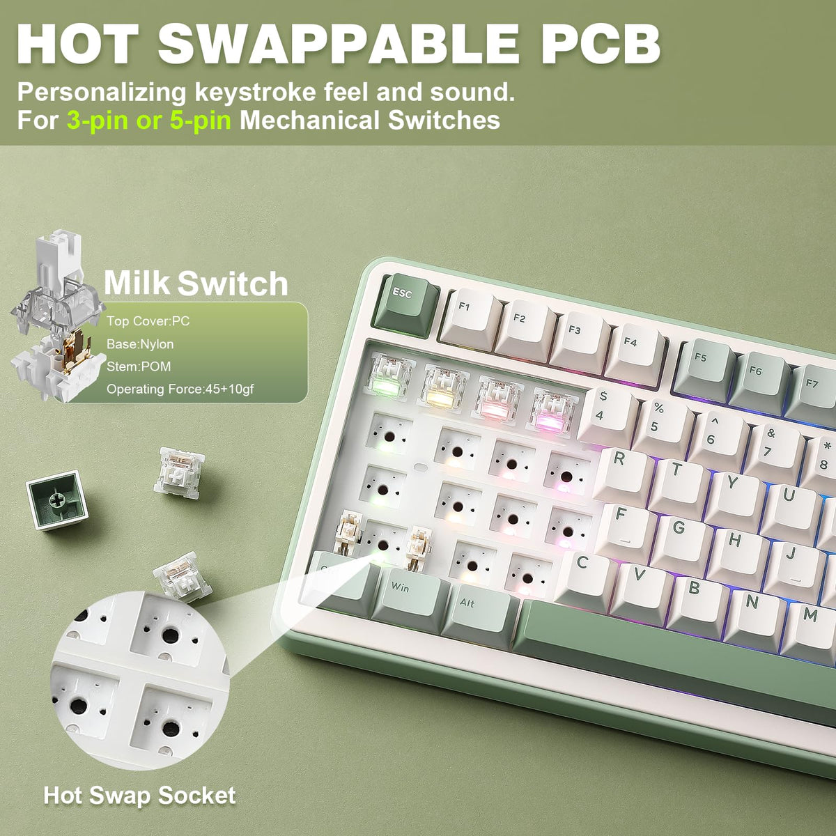 YUNZII B75 PRO 75% Wireless Mechanical Keyboard (Black Heart,Cocoa Switch)