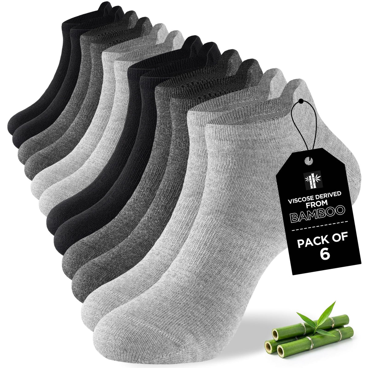 Niorasen Bamboo Trainer Socks for Men & Women, 6 Pairs, Low Cut
