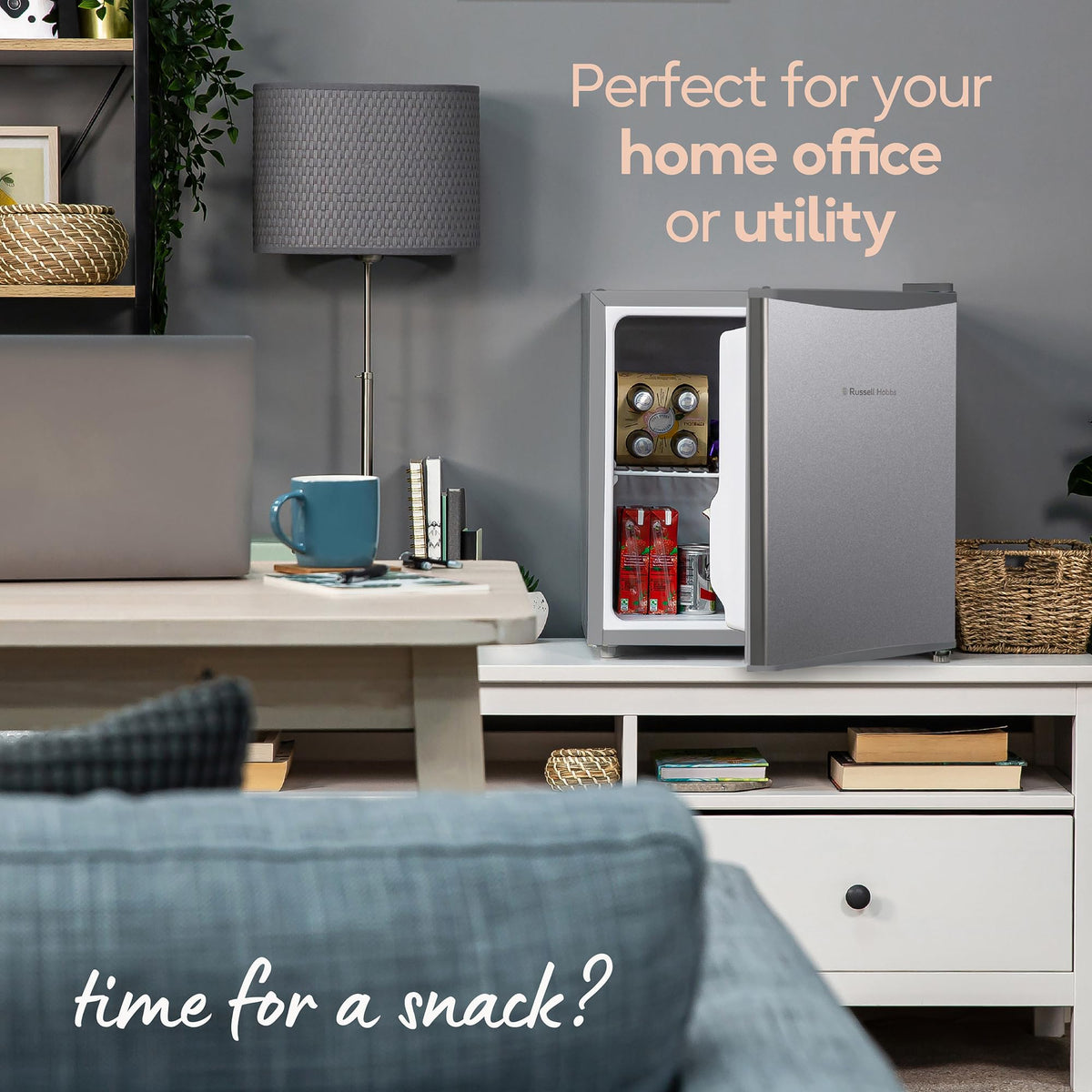 Russell Hobbs Table Top Larder Mini Fridge 43 Litre Capacity, Reversible Door & Adjustable Feet, Small Fridge, Manual Temperature Control, Ice Box, Black RHTTF0E1B