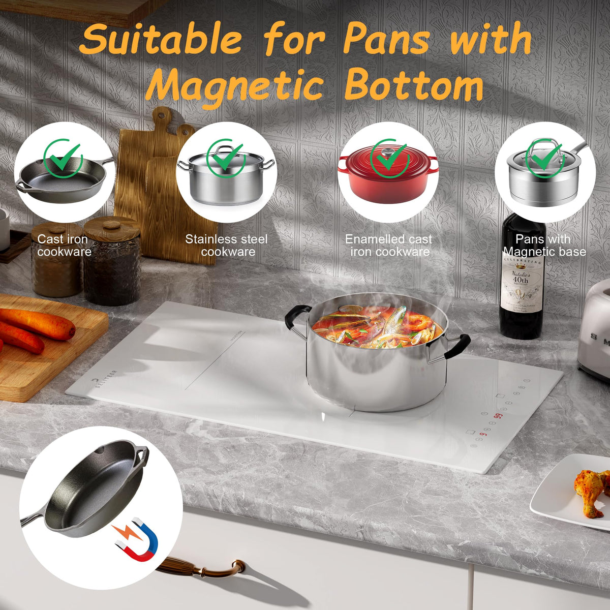 White Induction Hob 4 Ring Plug in, 2800W Electric Hob 13amp