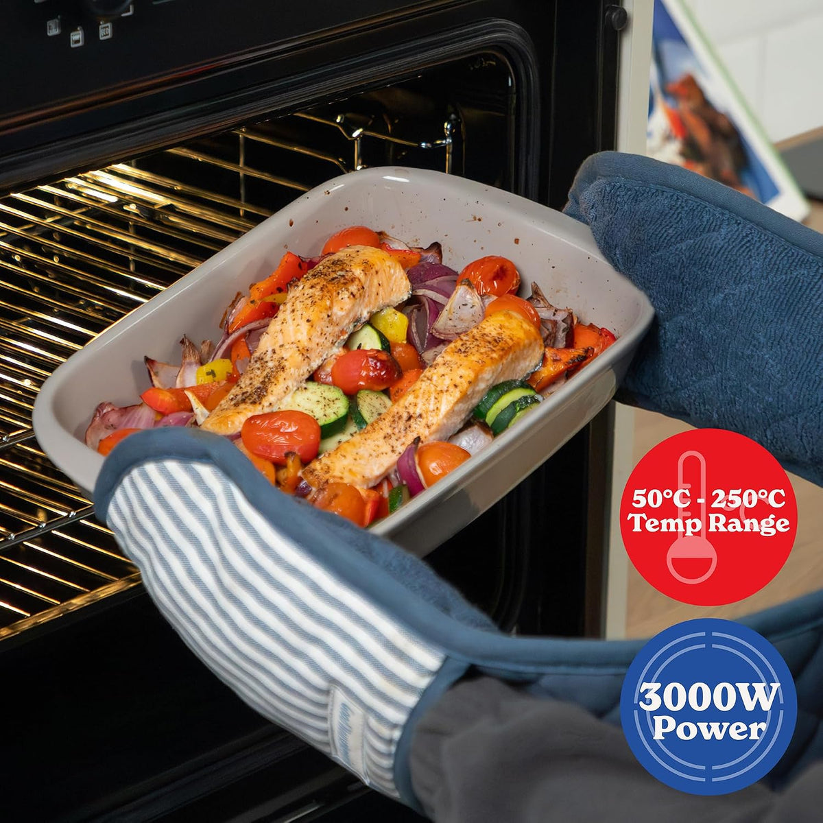 Russell Hobbs Built-in Multifunctional Electric Fan-Assisted Oven 70L in Black with 10 Functions, Double-Glazed Door, A Energy Rating, Grill Function, LED Clock & Timer, Easy-Clean Interior, RHEO7011B